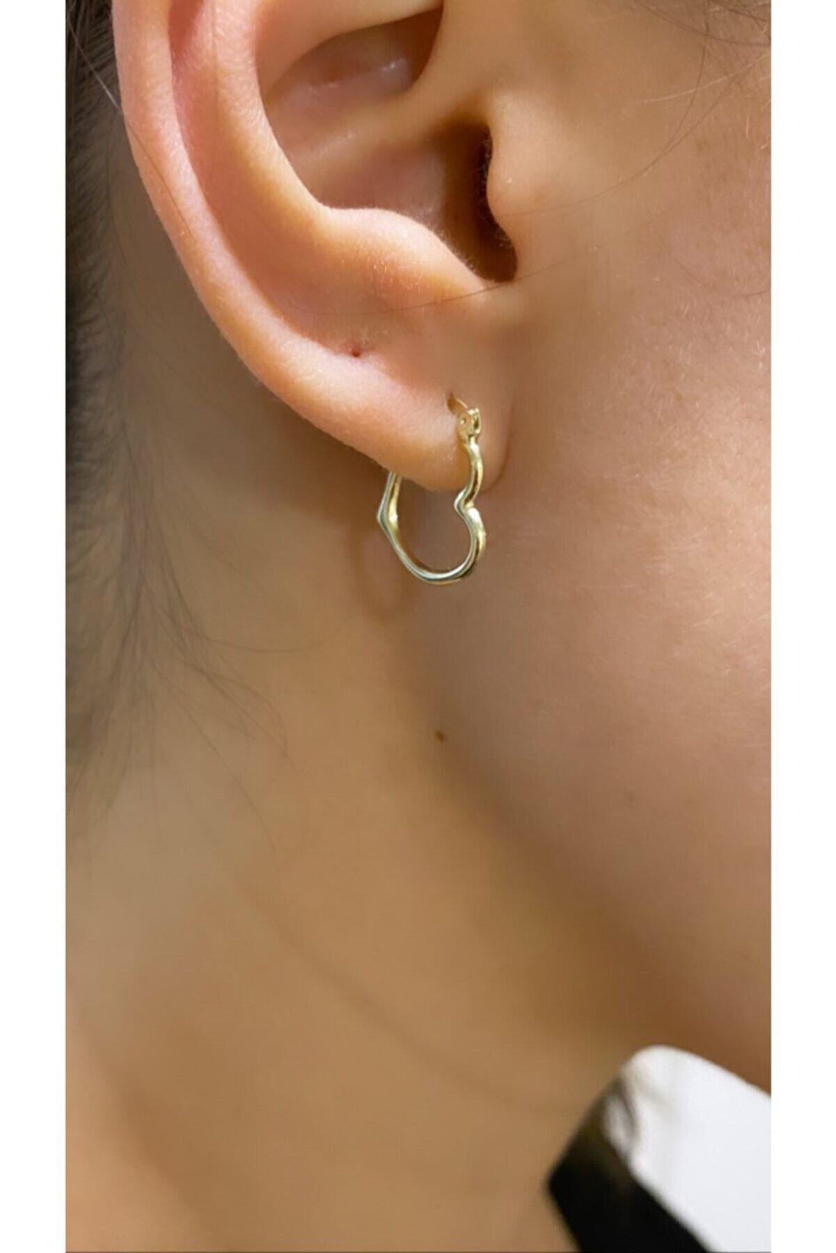 Modern Heart Gold Earrings Studs, Tiny Heart Earrings, Heart Huggy Earrings