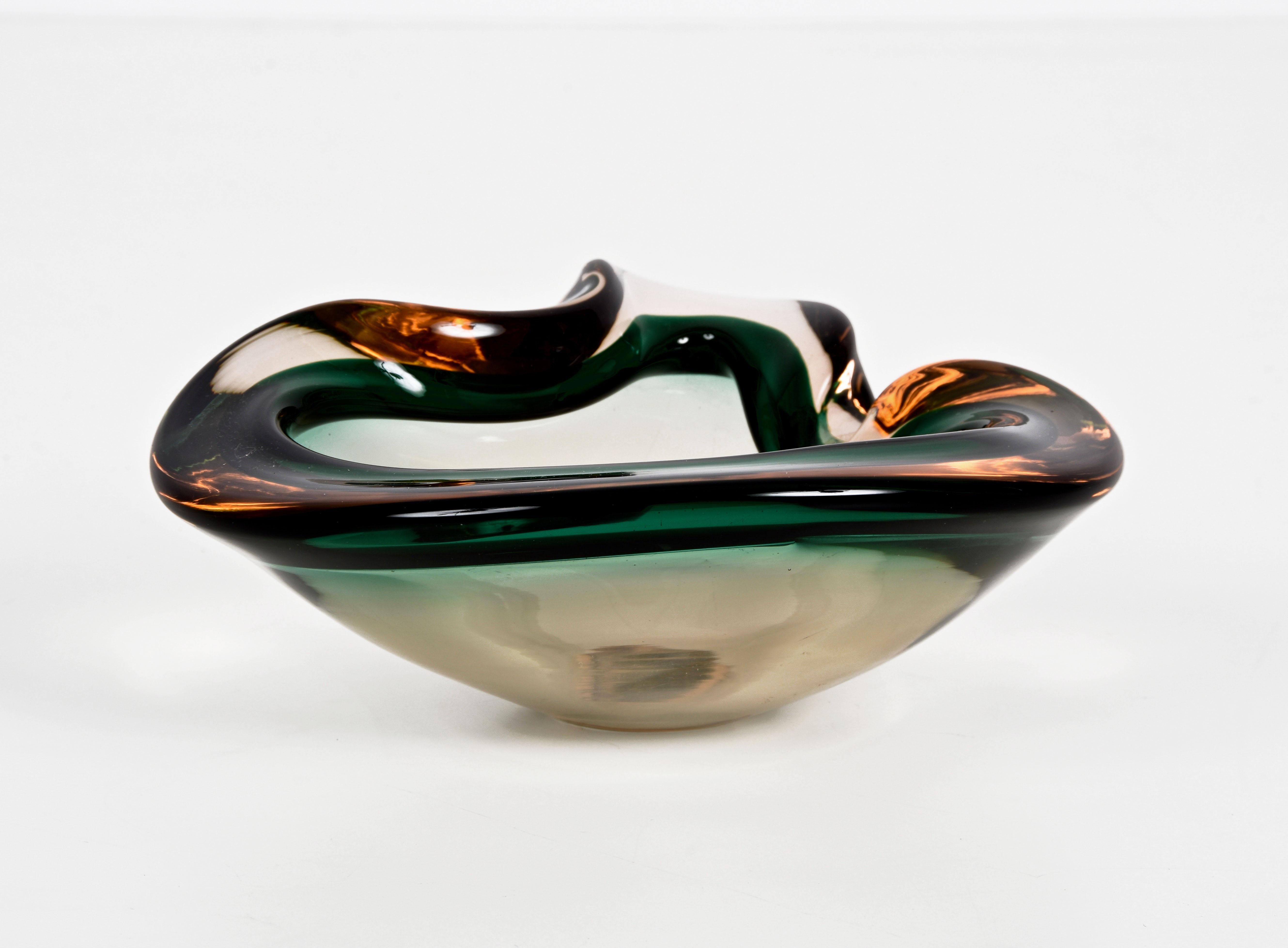 Heart Green and Amber, Glass Sommerso Murano Glass Bowl or Ashtray, Italy, 1960s 1