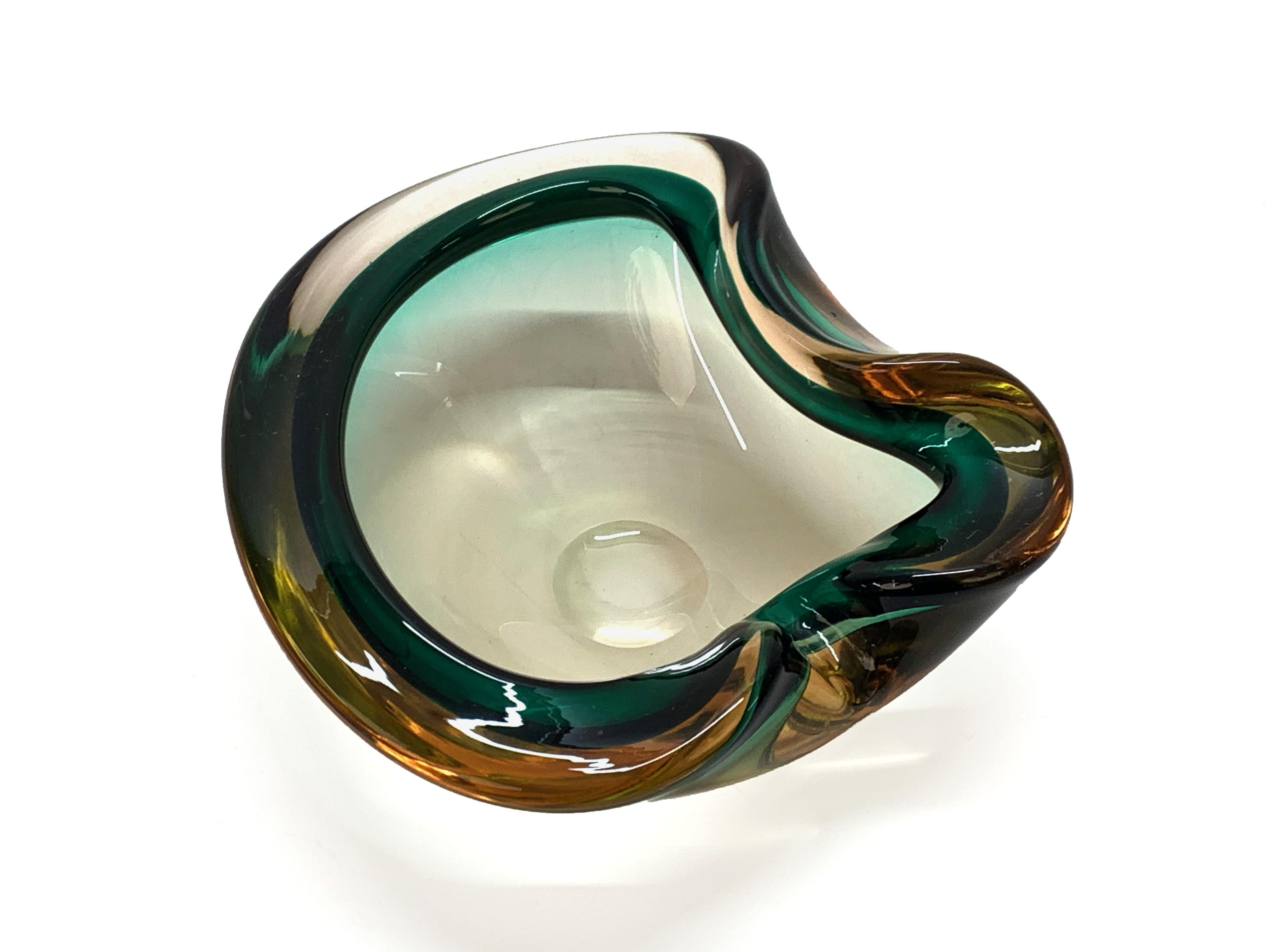 Heart Green and Amber, Glass Sommerso Murano Glass Bowl or Ashtray, Italy, 1960s 3