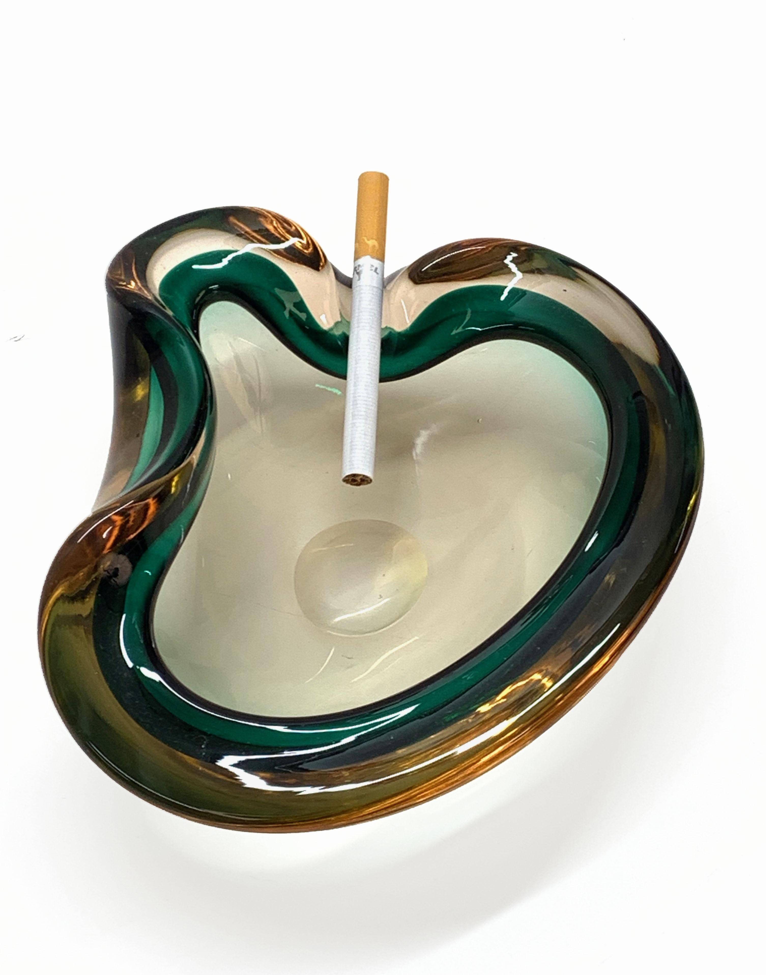 Heart Green and Amber, Glass Sommerso Murano Glass Bowl or Ashtray, Italy, 1960s 6