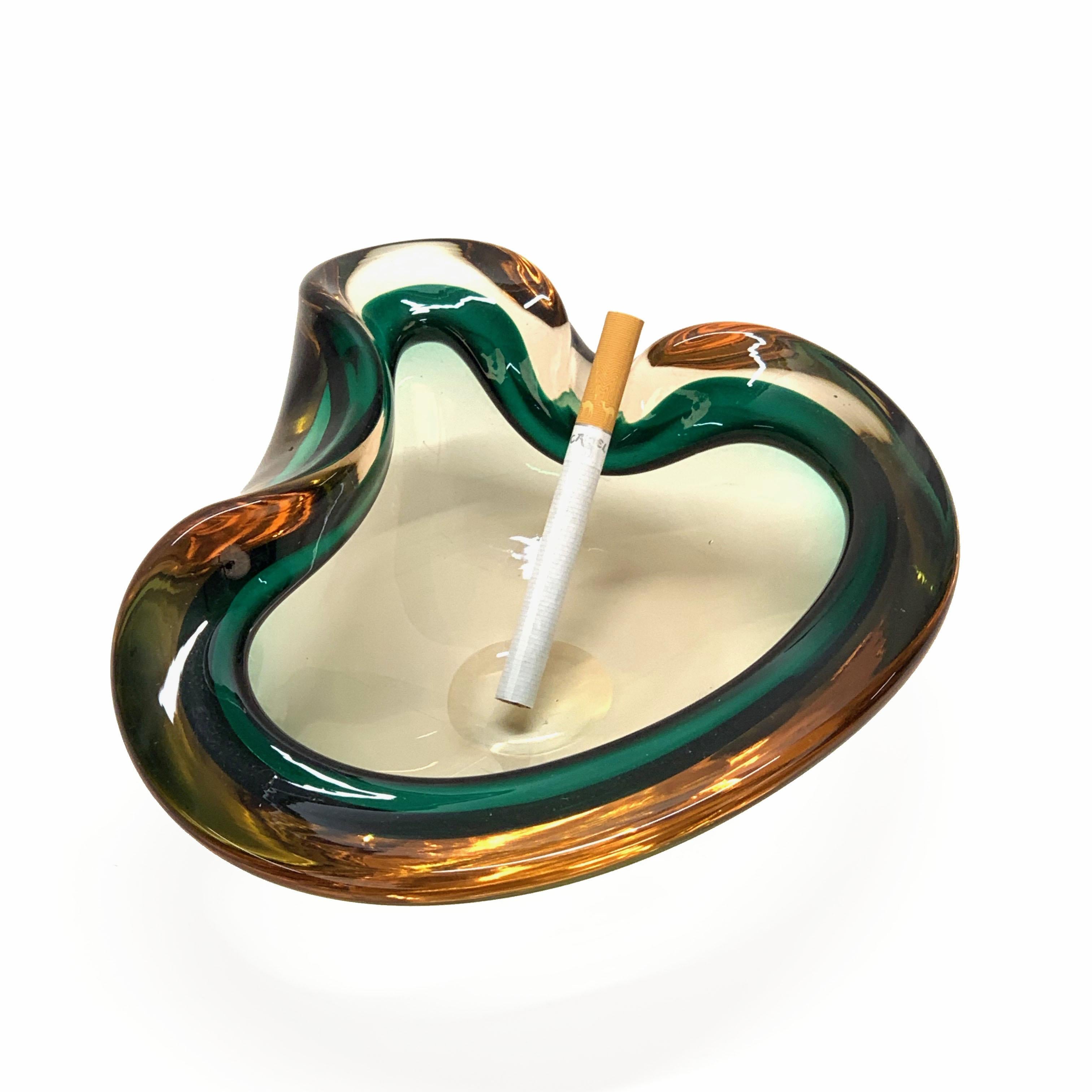 Heart Green and Amber, Glass Sommerso Murano Glass Bowl or Ashtray, Italy, 1960s 7