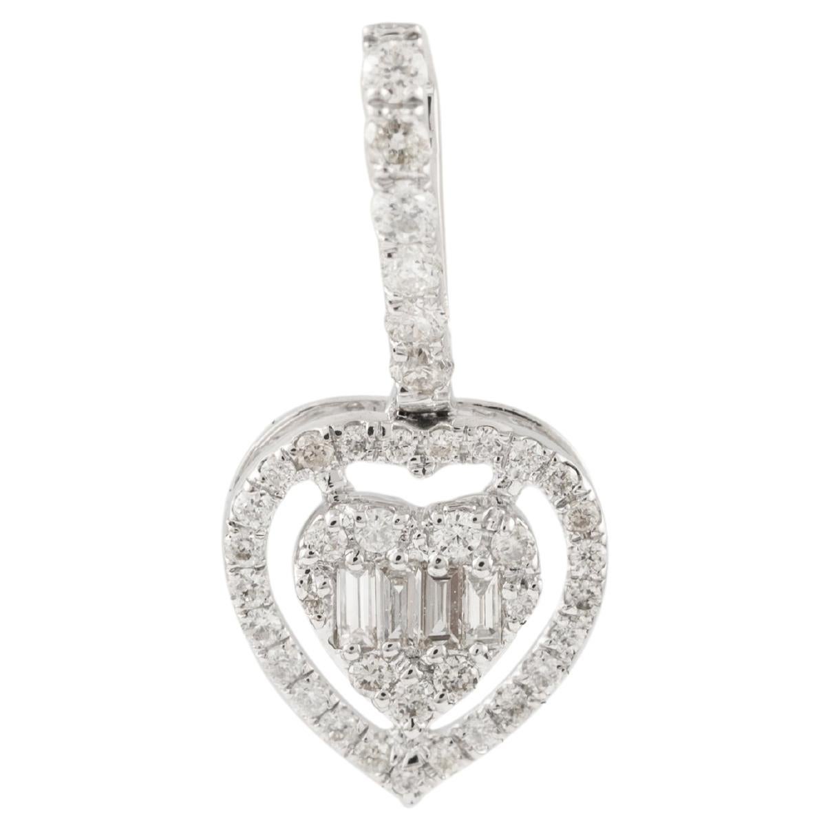 Pendentif cœur en or blanc massif 18 carats, bijouterie d'art pour mariée à offrir