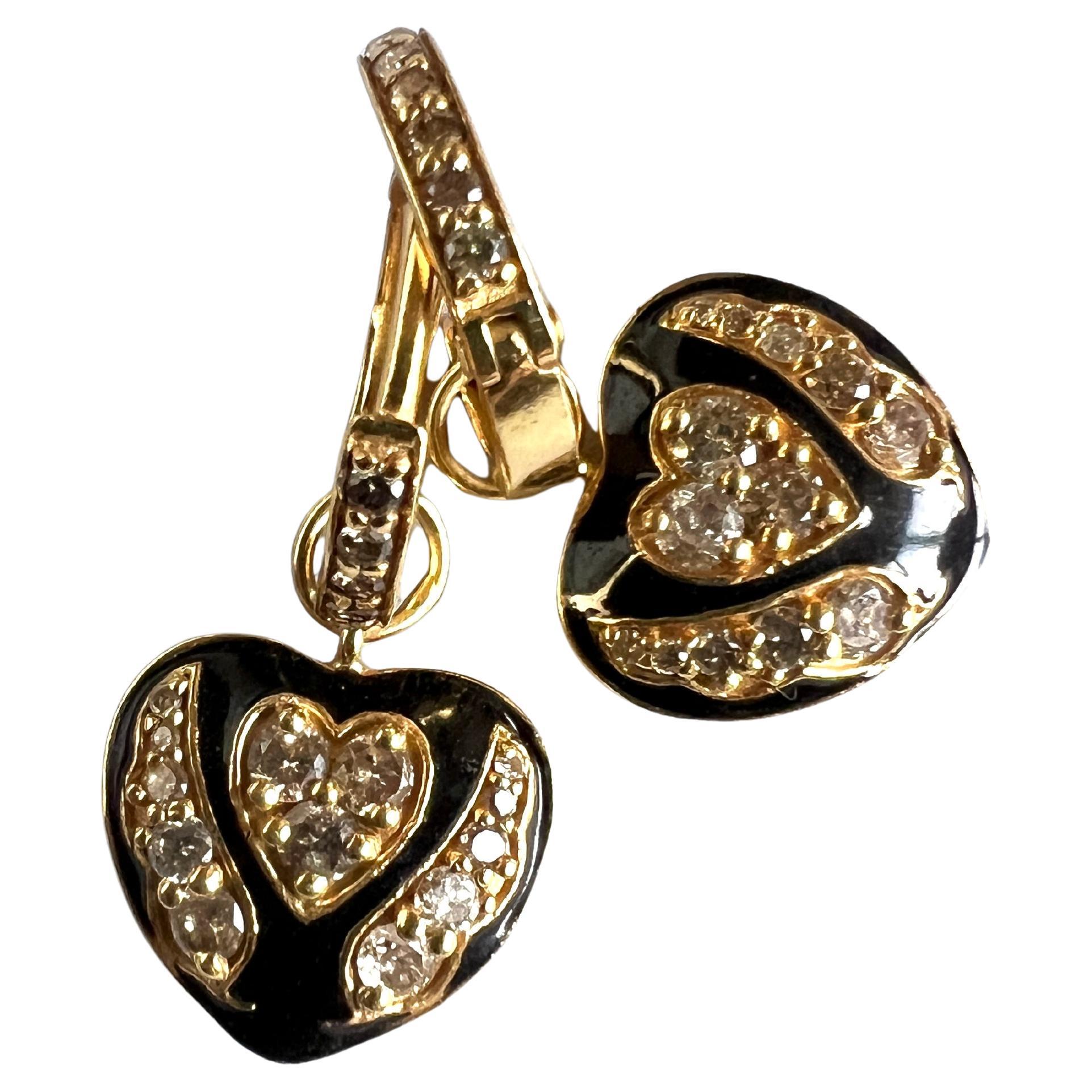 White Diamond  Heart Hoop Earrings Black Enamel
Victorian Style Memento Mori

Designer: J Dauphin

White Diamond Heart Black Enamel 18K Gold Plated Silver Hoop Earrings Victorian Style

These hoop earrings incorporate white diamonds, which are