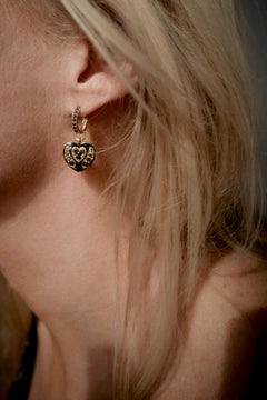 Black Diamond Heart Hoop Earrings Black Enamel Gold Plated Silver J Dauphin