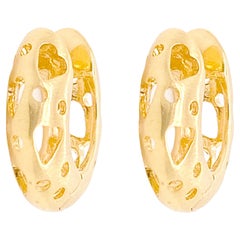 Heart Huggie Earrings 18 Karat Yellow Gold Hinged Hoop Earrings, Easy Clasps