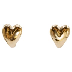 14 Karat Gold Heart Shaped Huggie Post Back Earrings by Mon Pilar