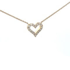 Heart in White Round Diamonds 0.29CT Pendant Necklace 14K Yellow Gold