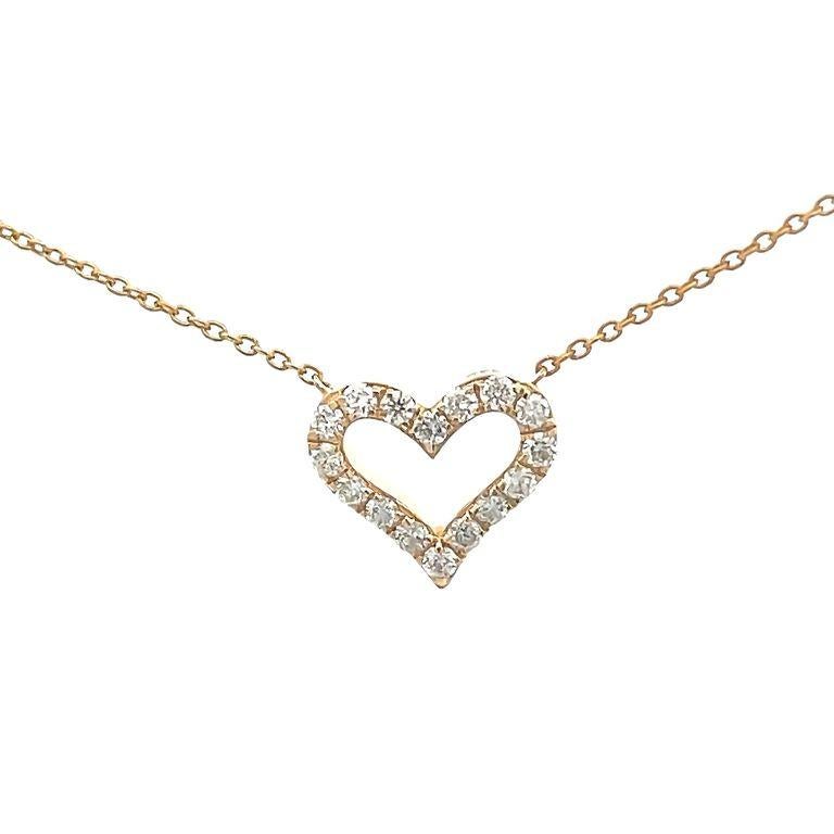 Modern Heart in White Round Diamonds 0.29CT Pendant Necklace 14K Yellow Gold For Sale