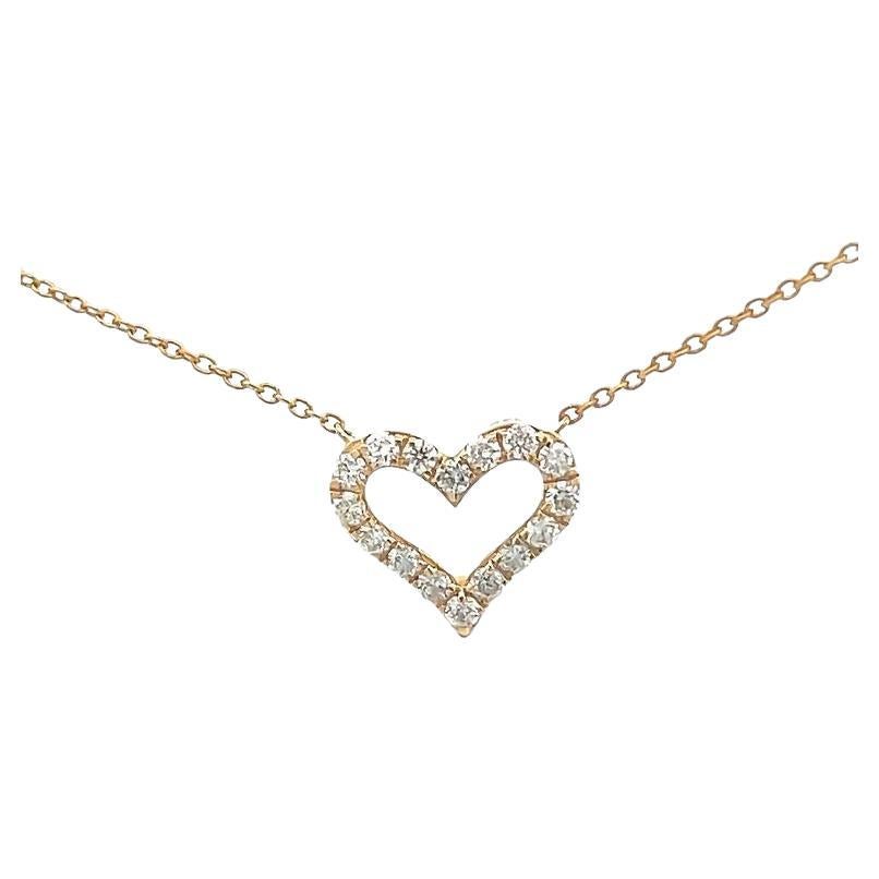 Heart in White Round Diamonds 0.29CT Pendant Necklace 14K Yellow Gold For Sale