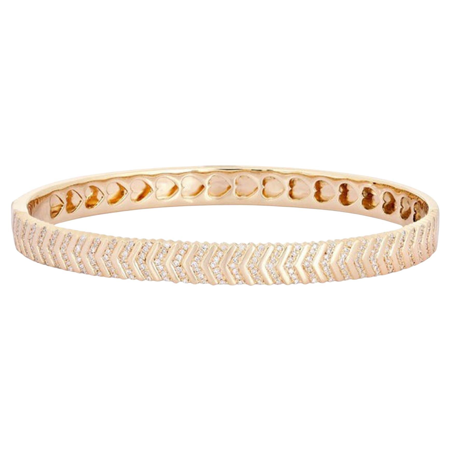 Heart Interior 14K (or 18k upon request) Yellow Gold Chevron Bangle Bracelet For Sale