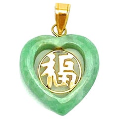 Pendentif Lucky en or jaune 14 carats et jade en forme de cœur