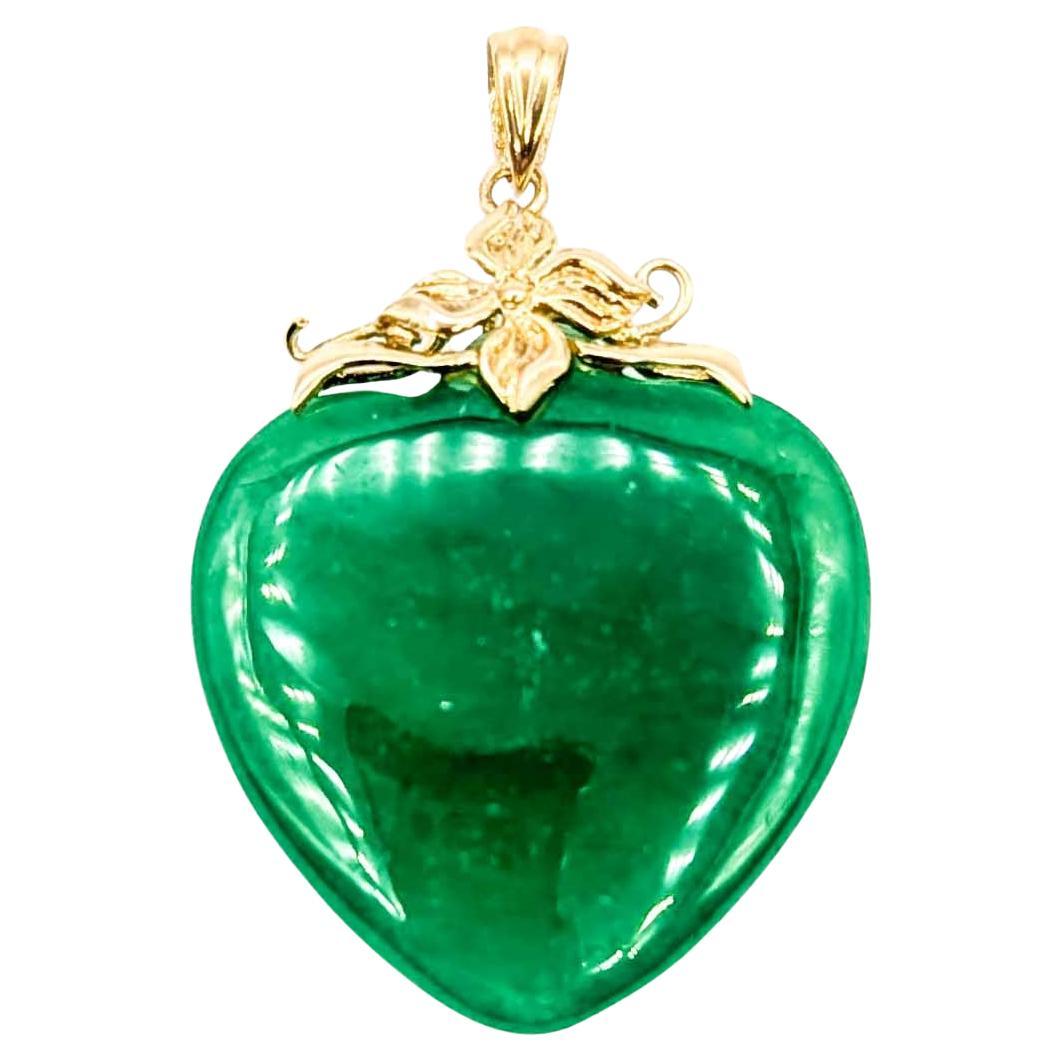 Ciondolo con cuore di giada in oro giallo 14k
