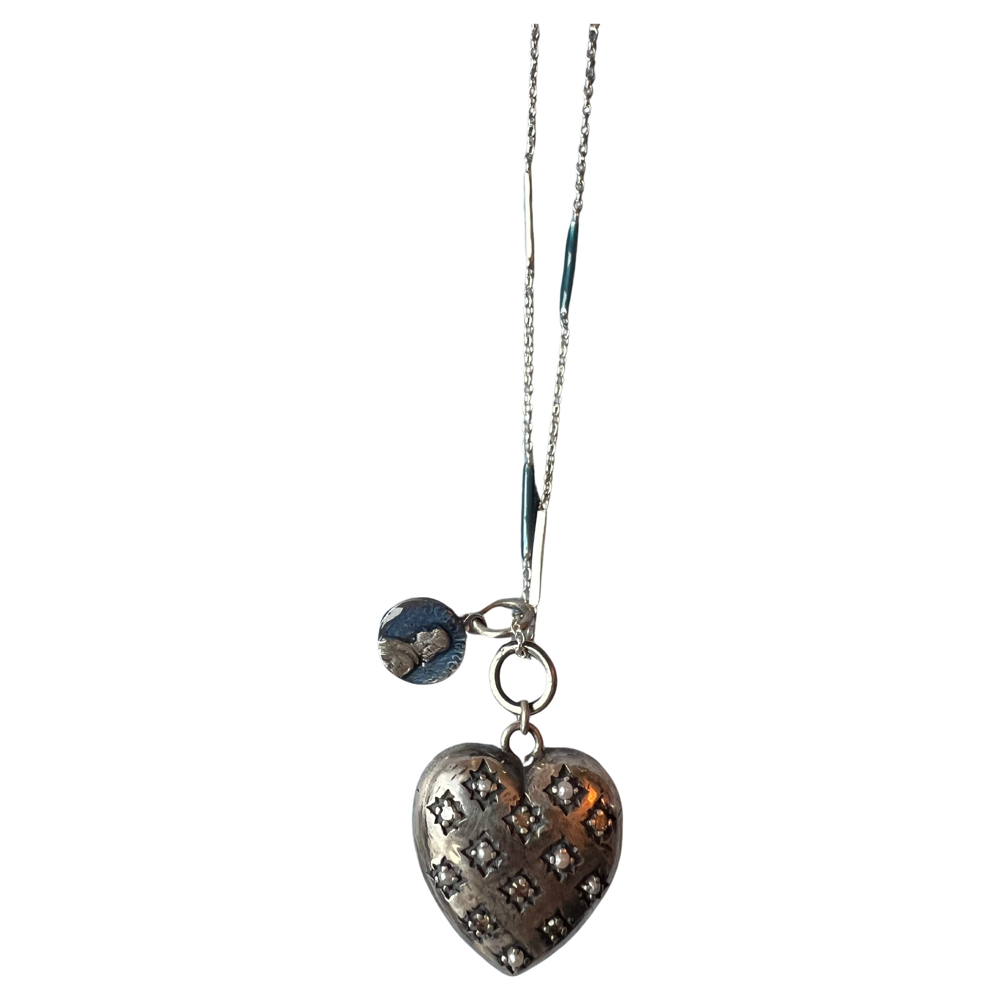 White Diamond Silver Heart Necklace