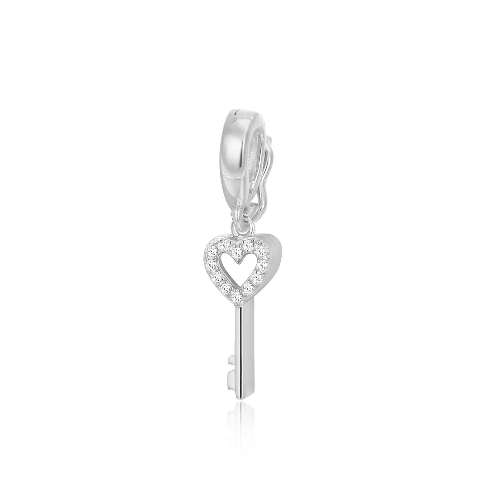 When it comes to self-expression, the style possibilities are endless. This heart key pave pendant/charm gives you endless possibilities for mixing, matching and stacking, while showing your eternal and enduring strength . .925 sterling silver base.