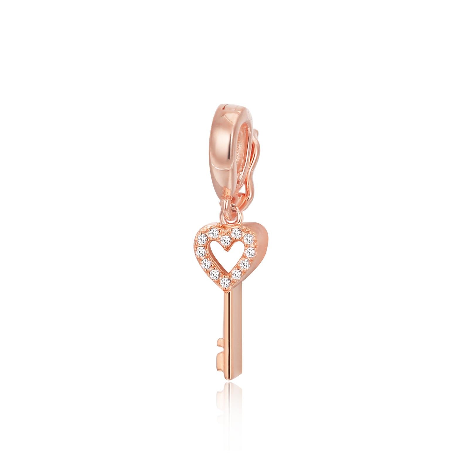 Modern Heart Key Pave Pendant or Charm For Sale