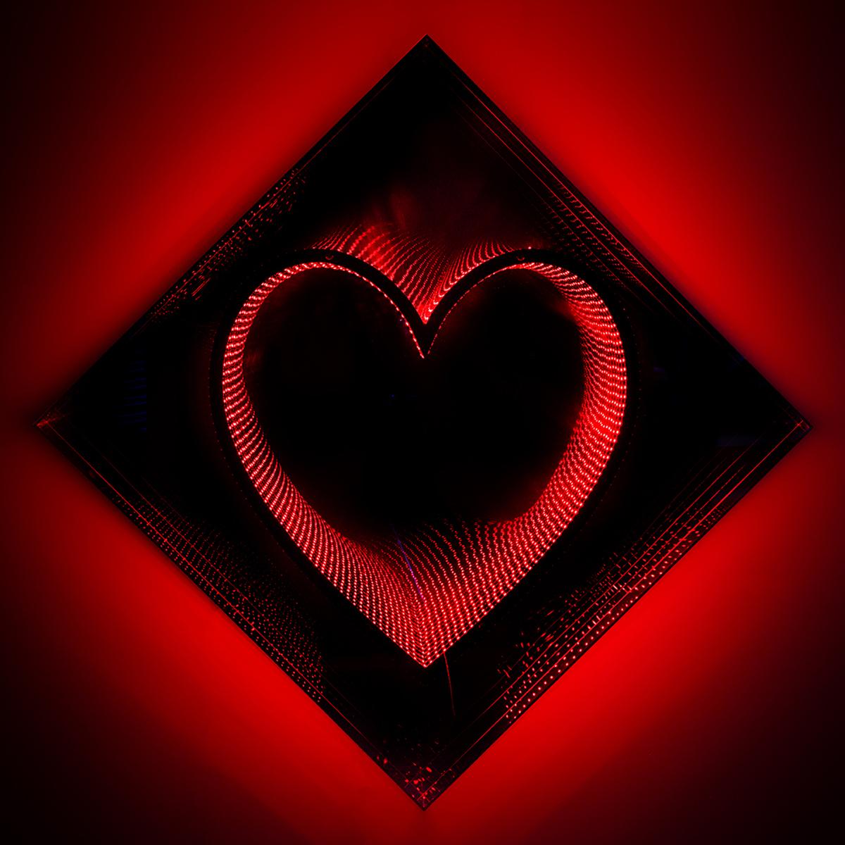 Hand-Crafted Heart Light Mirror Wall Decoration For Sale