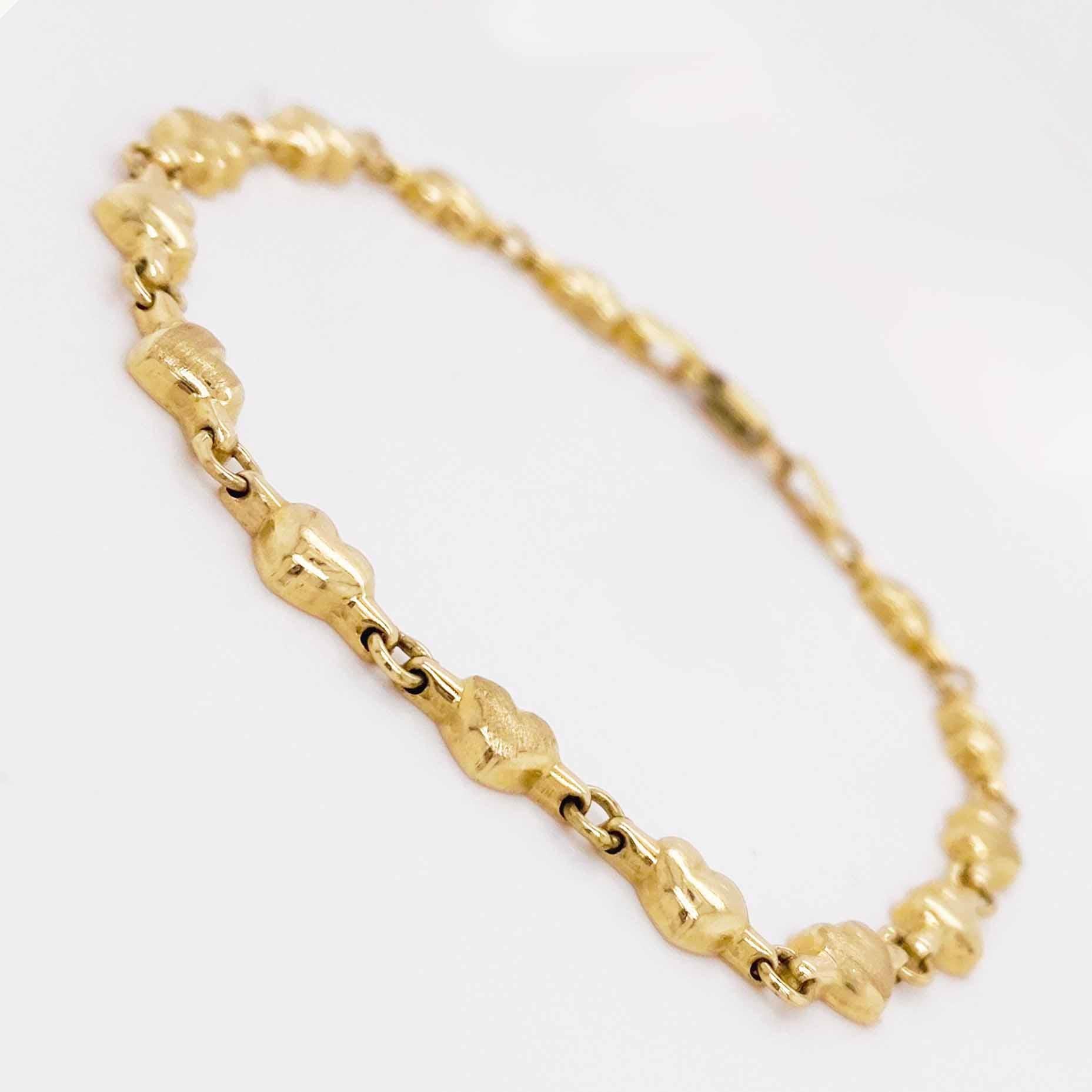 Retro Heart Link Bracelet, Yellow Gold, 4.3 Grams, Adorable Chain Bracelet