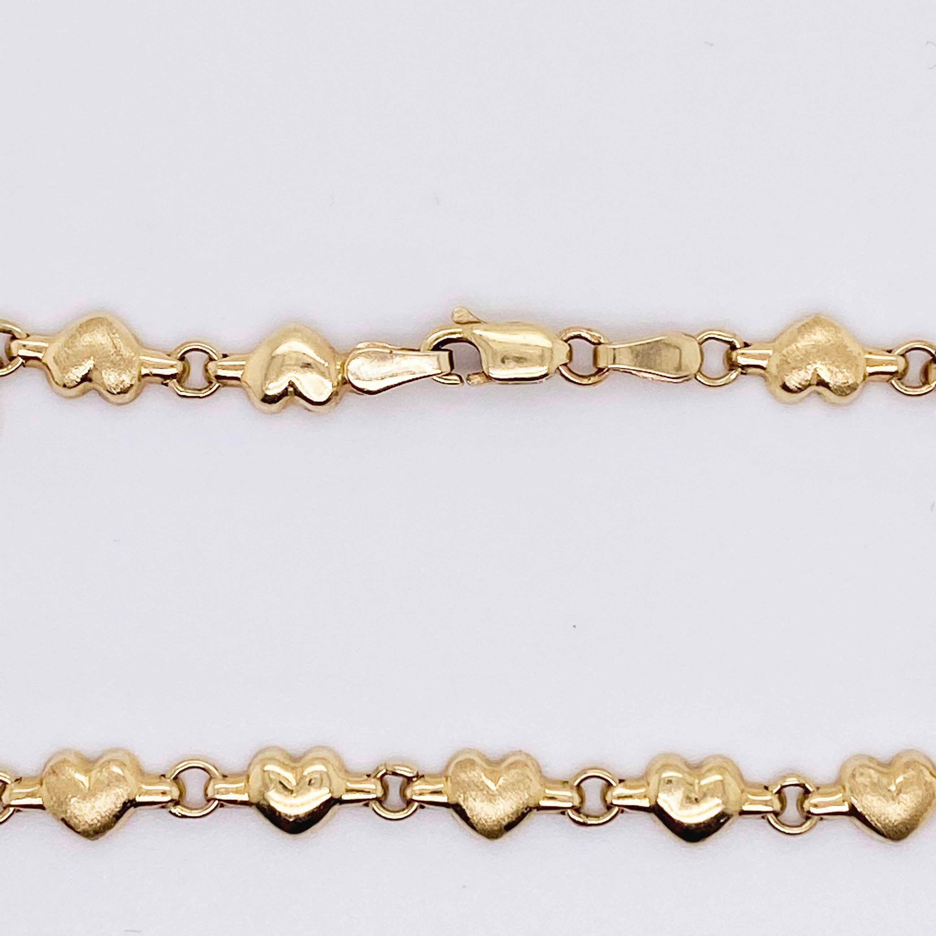 Women's Heart Link Bracelet, Yellow Gold, 4.3 Grams, Adorable Chain Bracelet