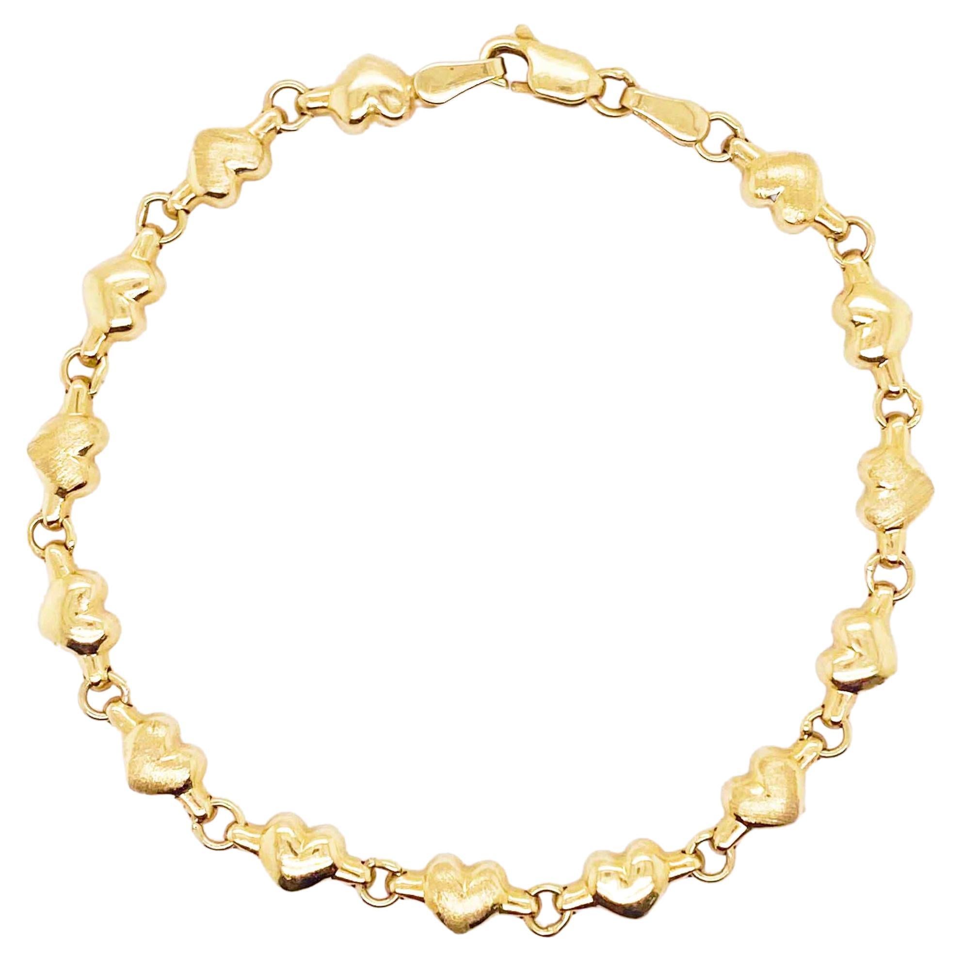 Heart Link Bracelet, Yellow Gold, 4.3 Grams, Adorable Chain Bracelet