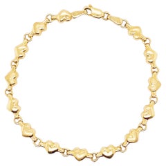 Vintage Heart Link Bracelet, Yellow Gold, 4.3 Grams, Adorable Chain Bracelet