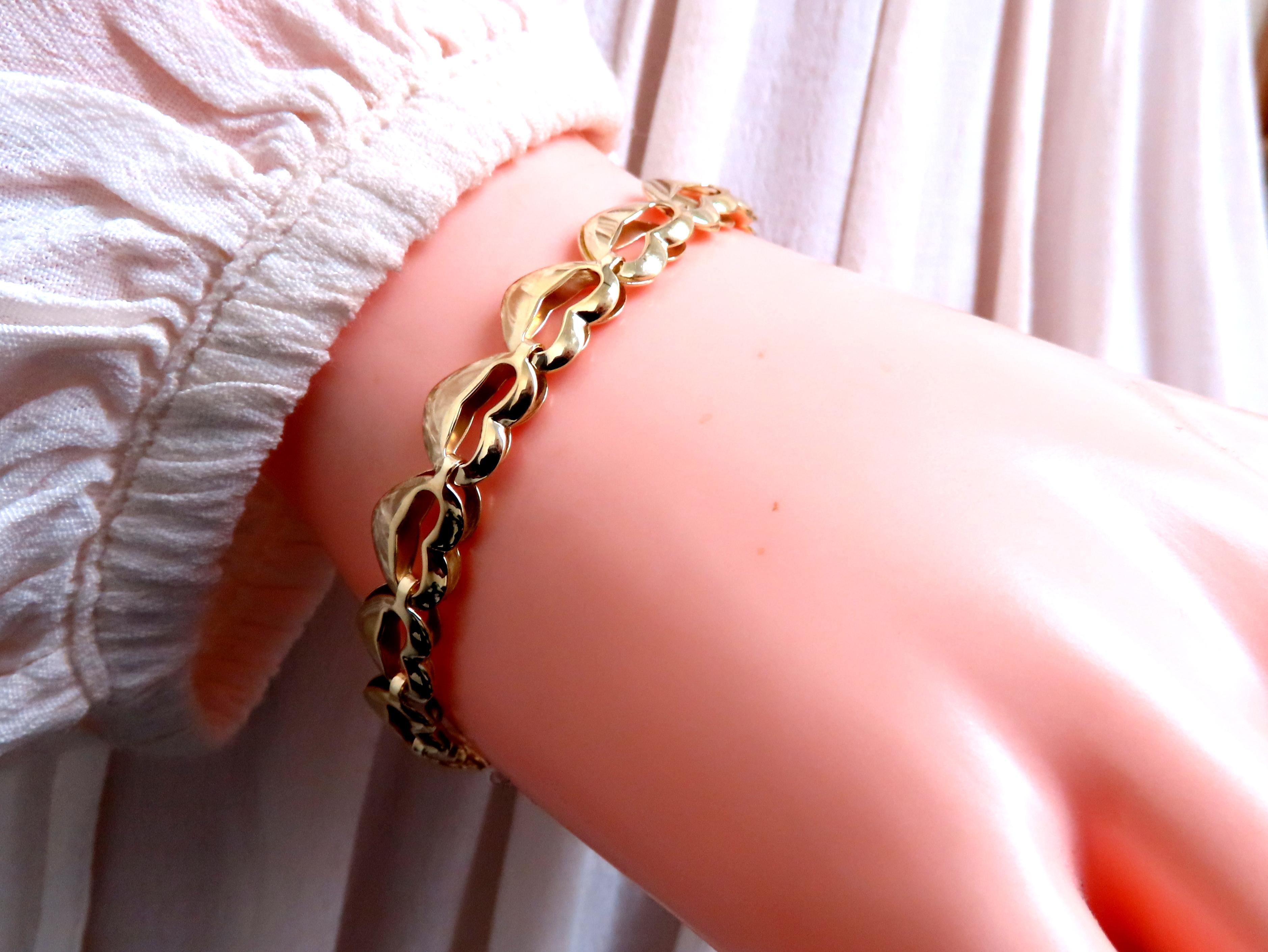 Bracelet à maillons en forme de cœur Mod déco 14 carats 8 mm 12449 Neuf - En vente à New York, NY