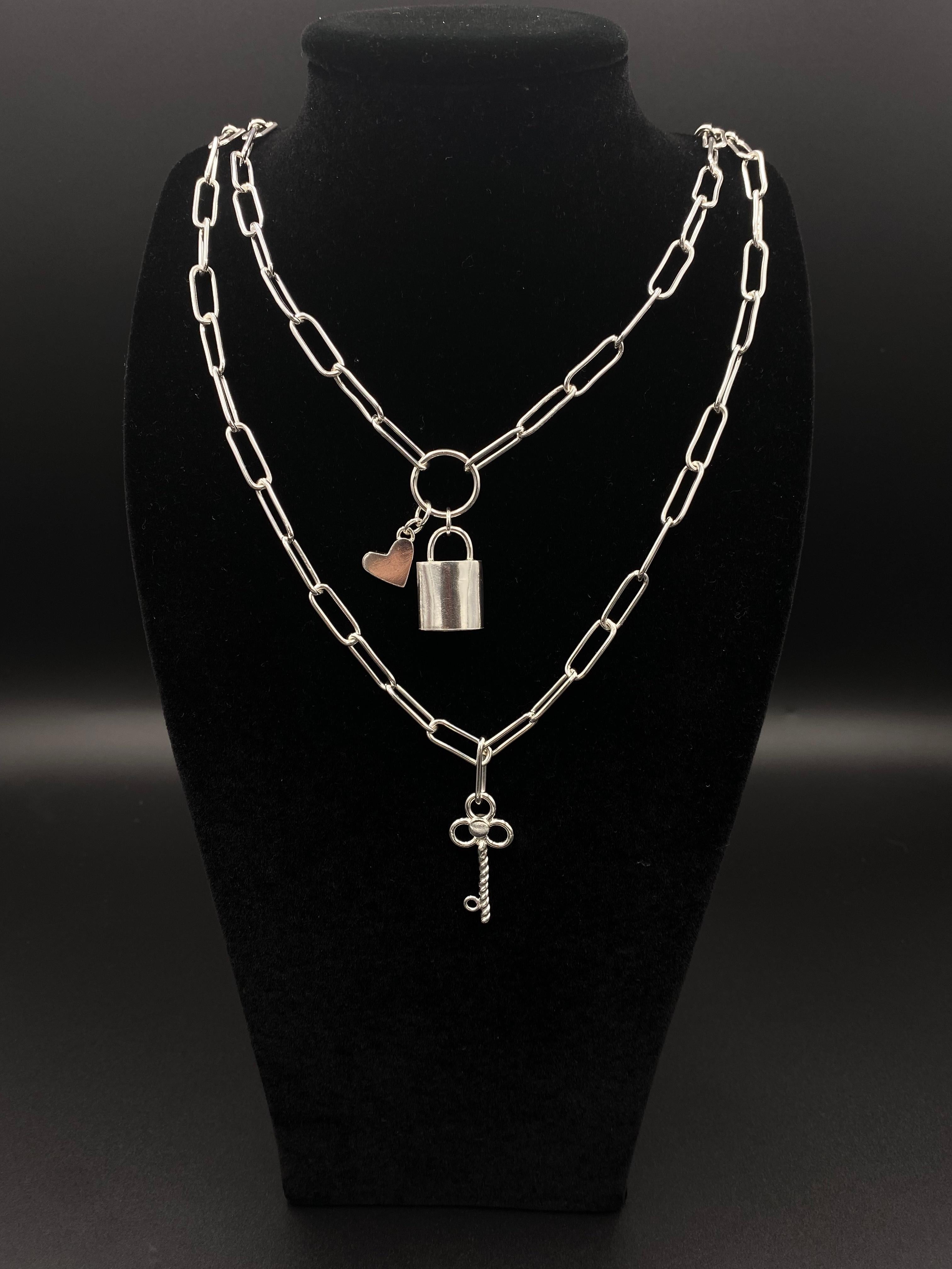Heart & Lock Paperclip chain For Sale 1