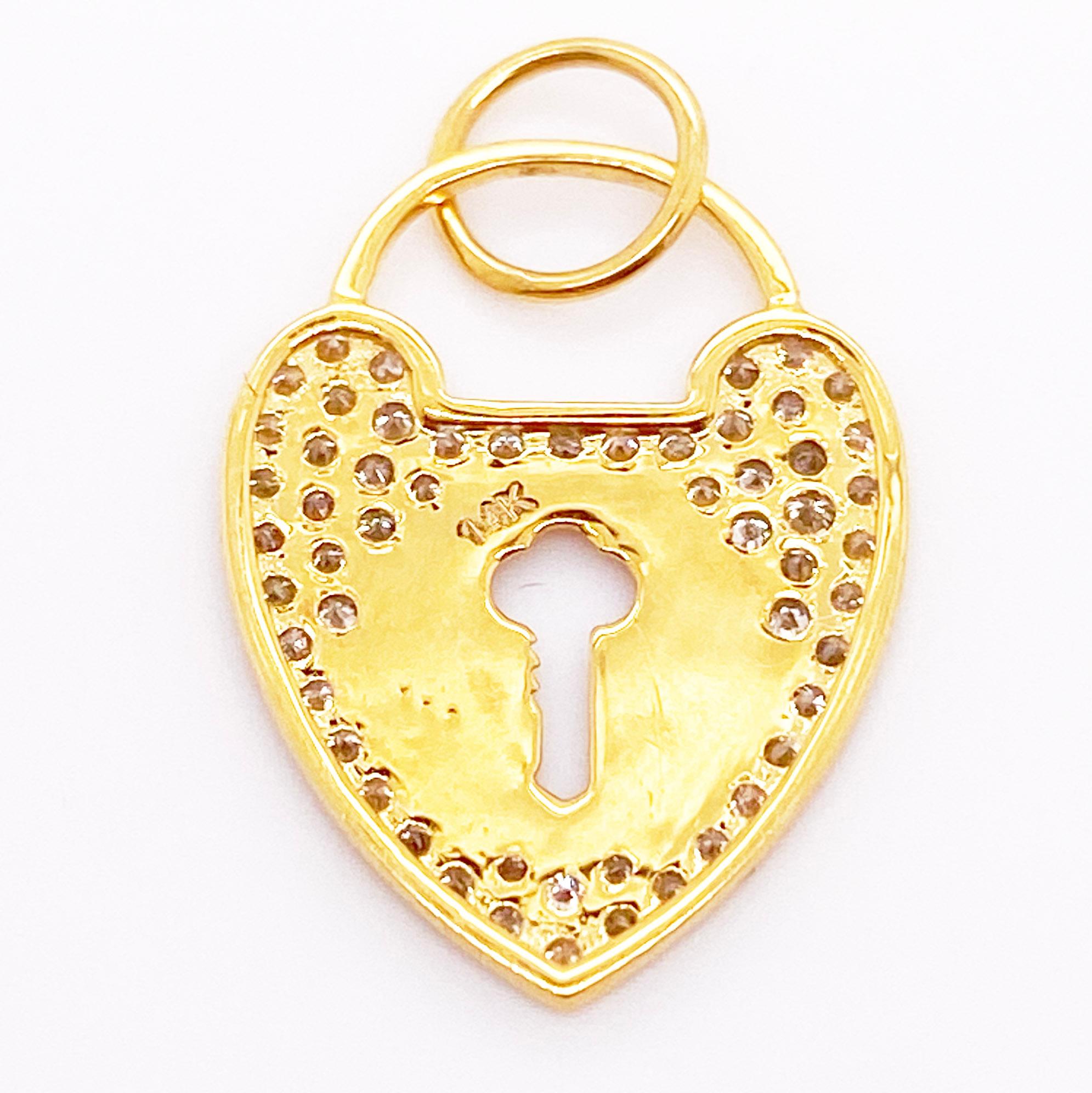 Contemporary Heart Locket Charm, Locket w Heart Key Pendant w 54 Diamonds, Diamond Locket