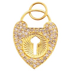Heart Locket Charm, Locket w Heart Key Pendant w 54 Diamonds, Diamond Locket