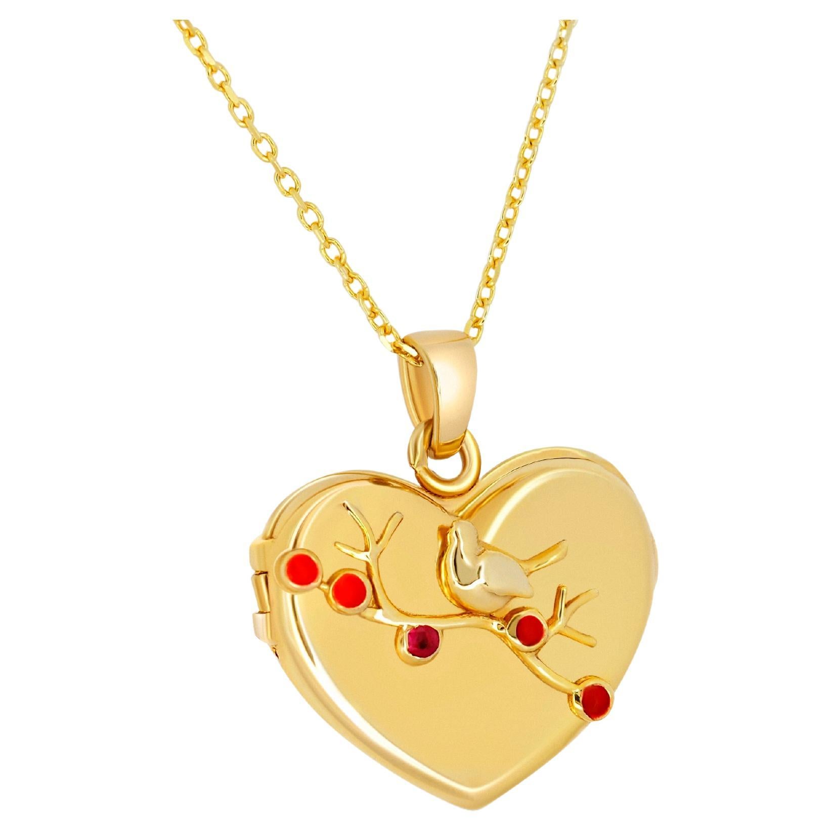 Heart Locket Charm Necklace in 14k gold  For Sale