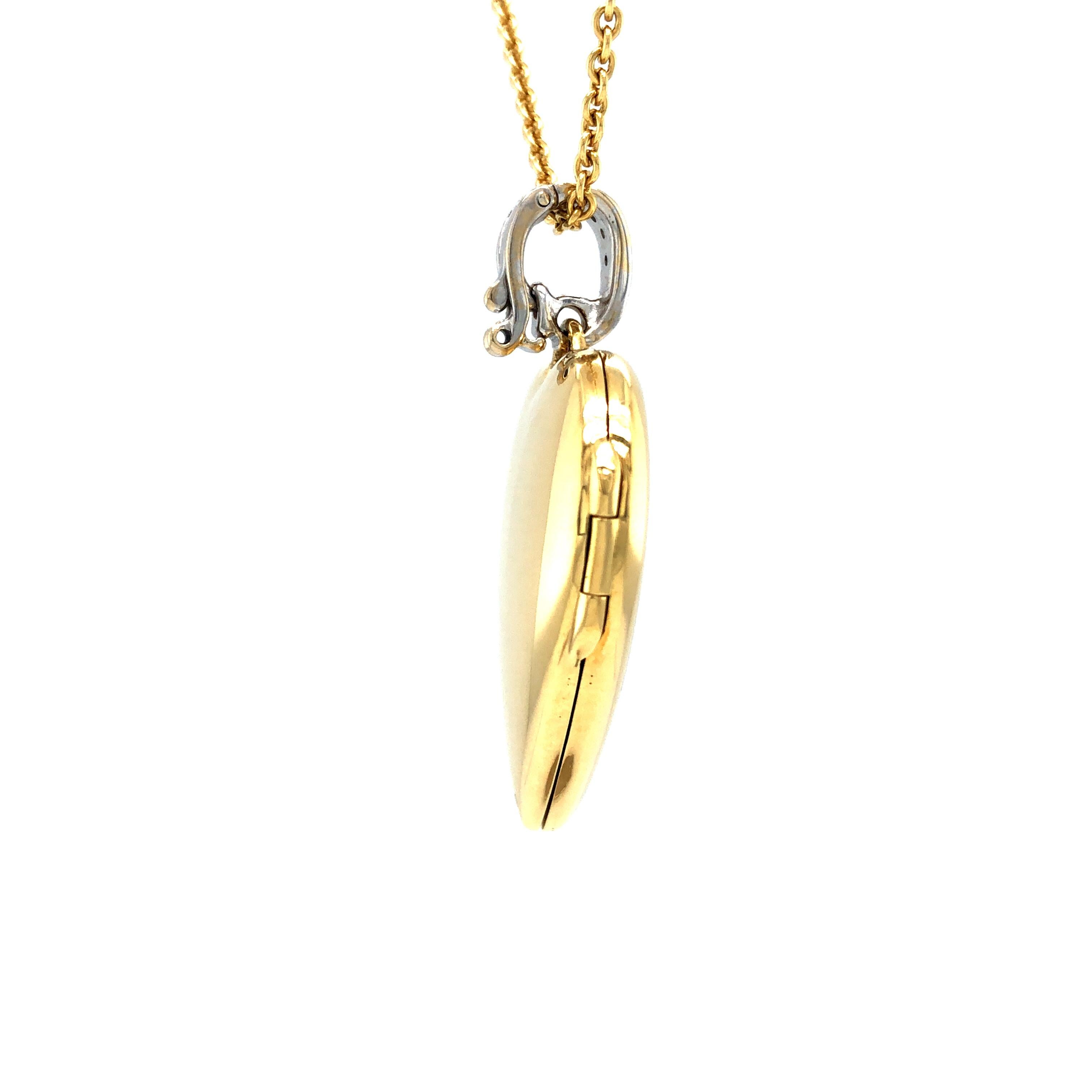 Herz-Medaillon-Halskette mit Anhänger, 18 Karat Gelbgold Weißgold Emaille 4 Diamanten 0.8 Karat (Edwardian) im Angebot