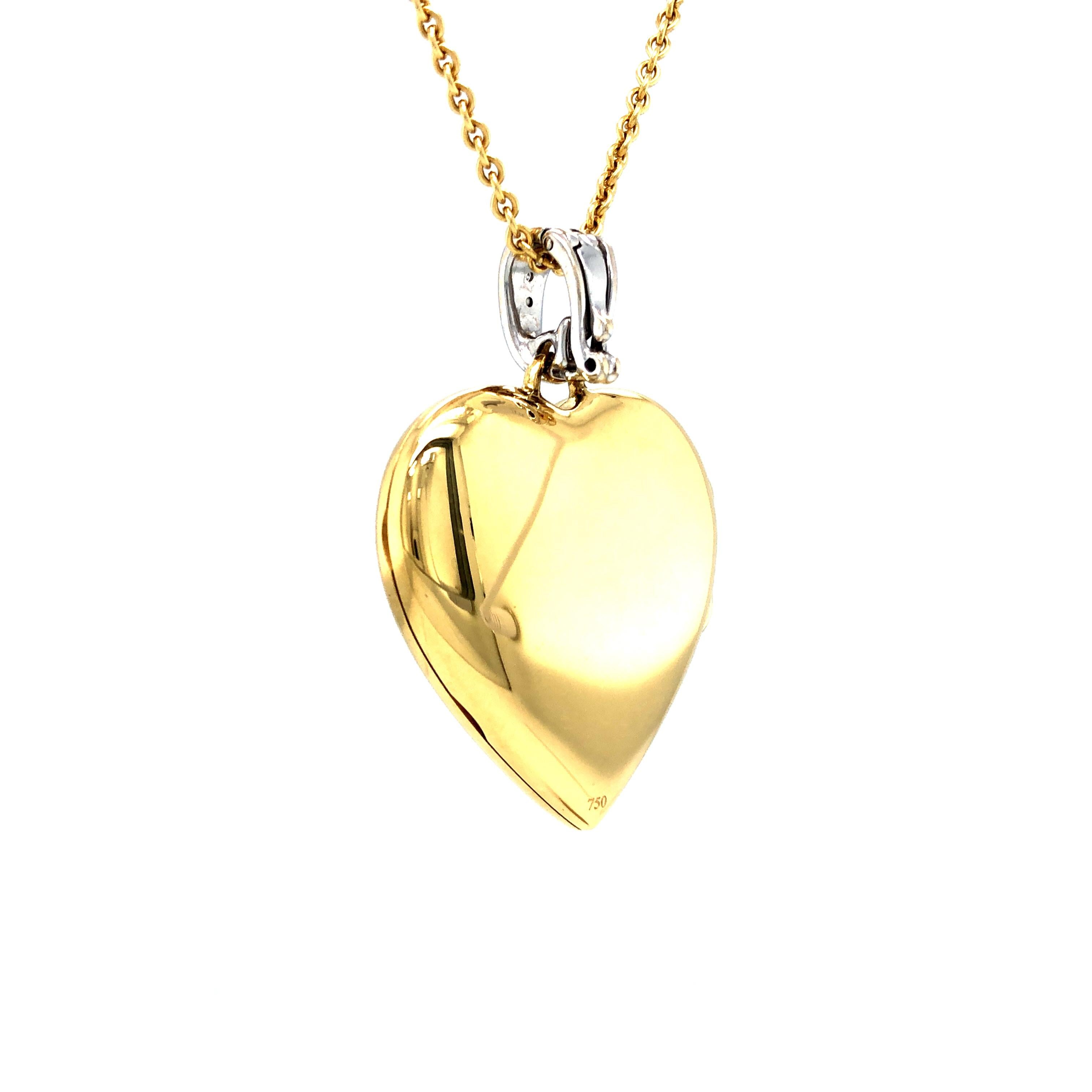 Herz-Medaillon-Halskette mit Anhänger, 18 Karat Gelbgold Weißgold Emaille 4 Diamanten 0.8 Karat im Zustand „Neu“ im Angebot in Pforzheim, DE