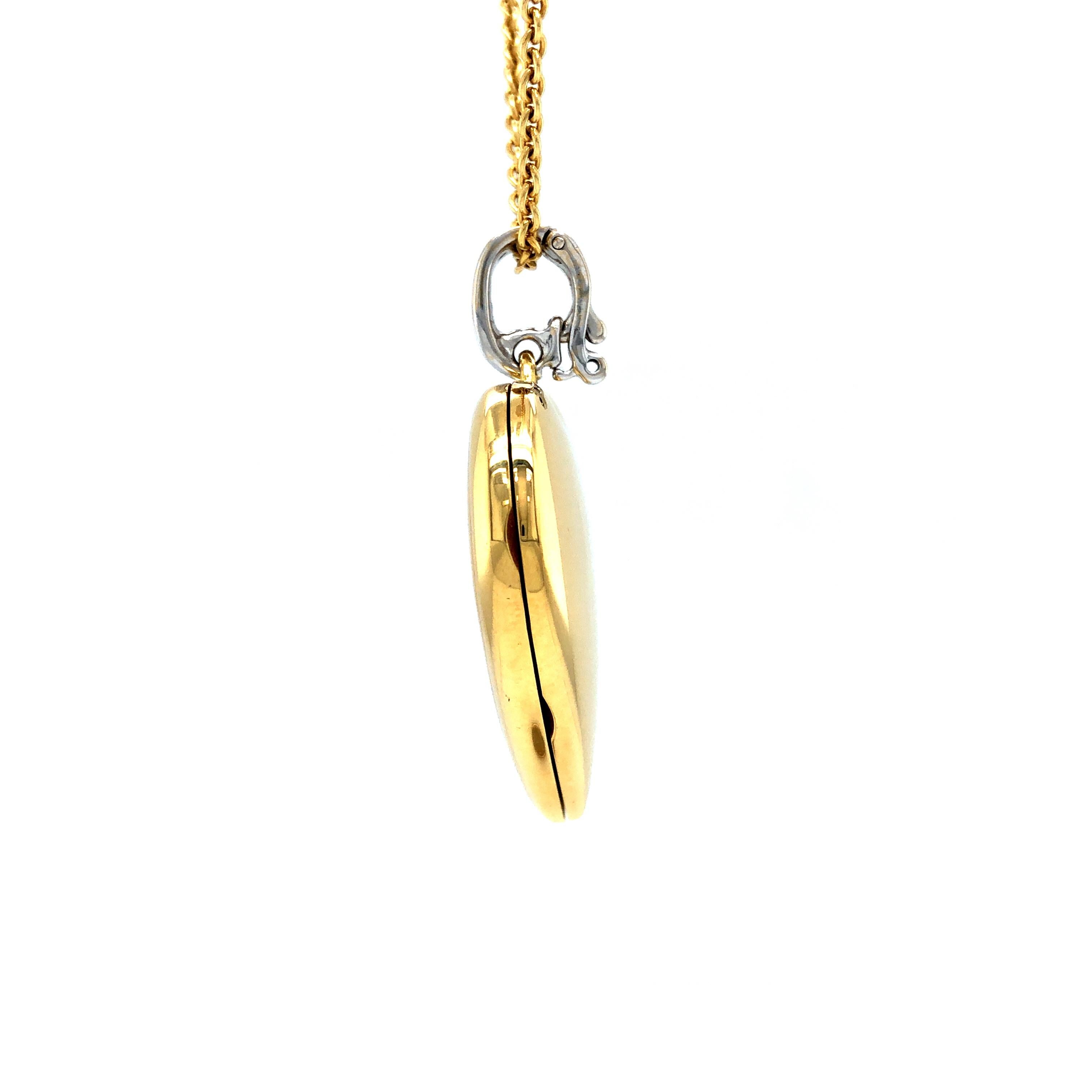 Collier pendentif cœur en or jaune 18 carats, or blanc émaillé, 4 diamants 0,8 carat Pour femmes en vente