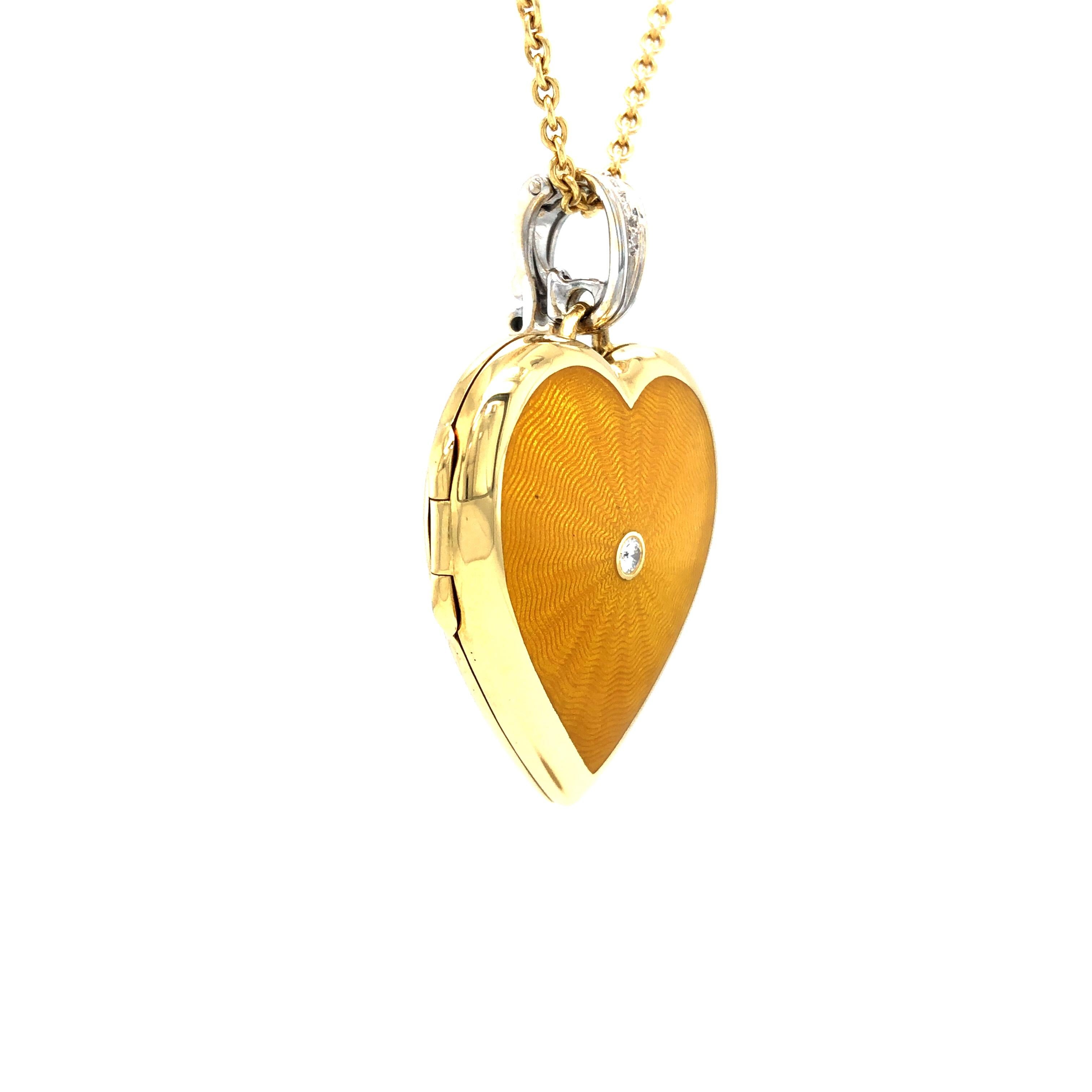 Herz-Medaillon-Halskette mit Anhänger, 18 Karat Gelbgold Weißgold Emaille 4 Diamanten 0.8 Karat im Angebot 1