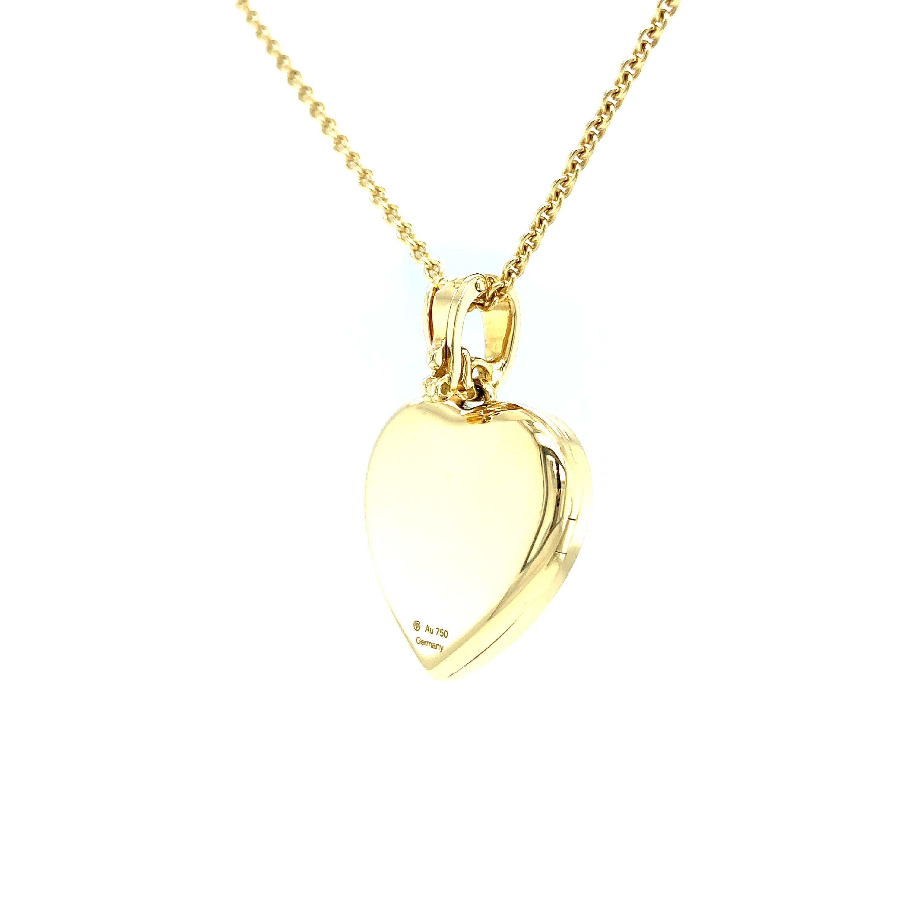 Baroque Revival Heart Locket Pendant Necklace 18k Yellow Gold Red Enamel 5 Diamonds 0.05ct H VS For Sale