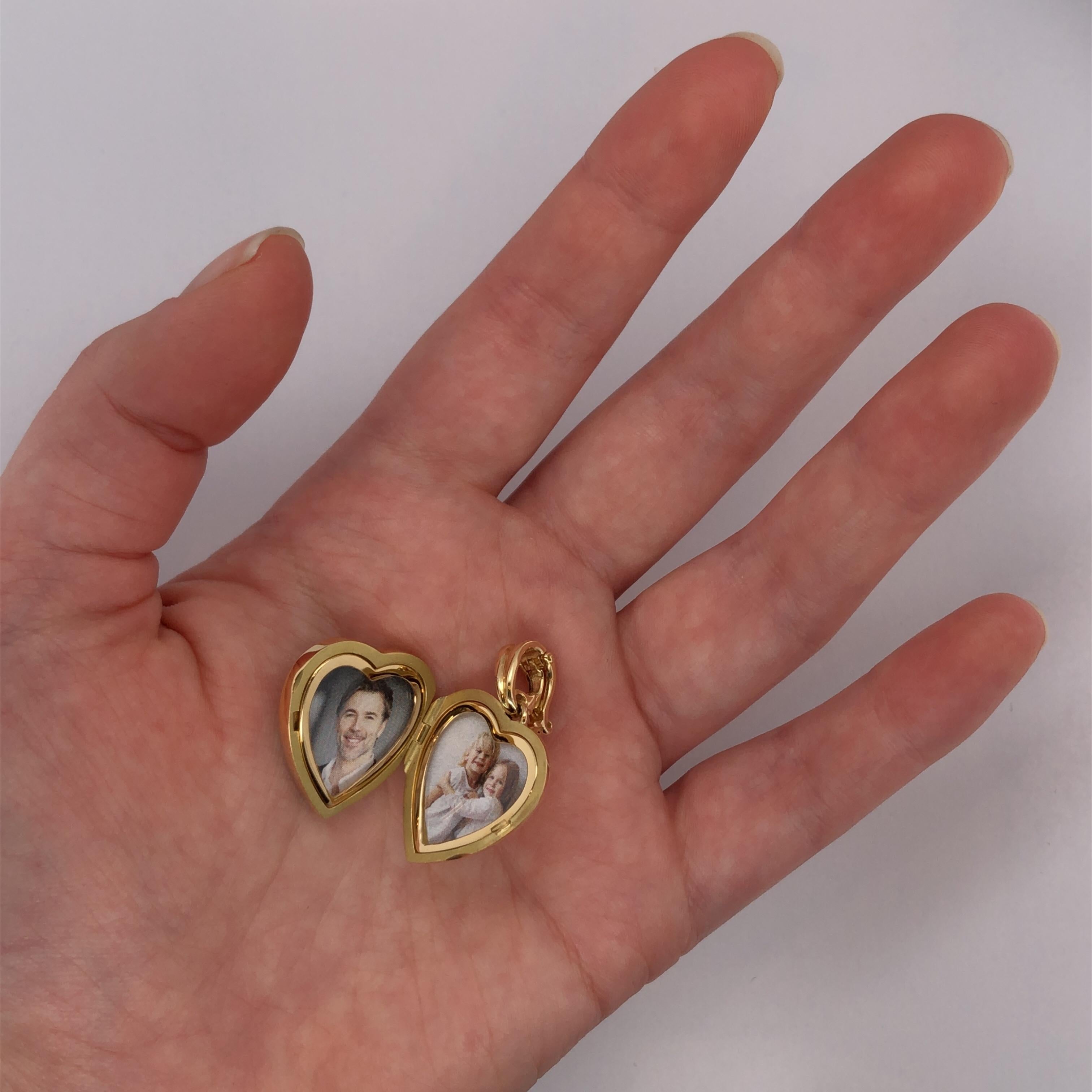 Collier pendentif en forme de cœur en or jaune 18 carats, émail rouge et 5 diamants 0,05 carat H VS en vente 3