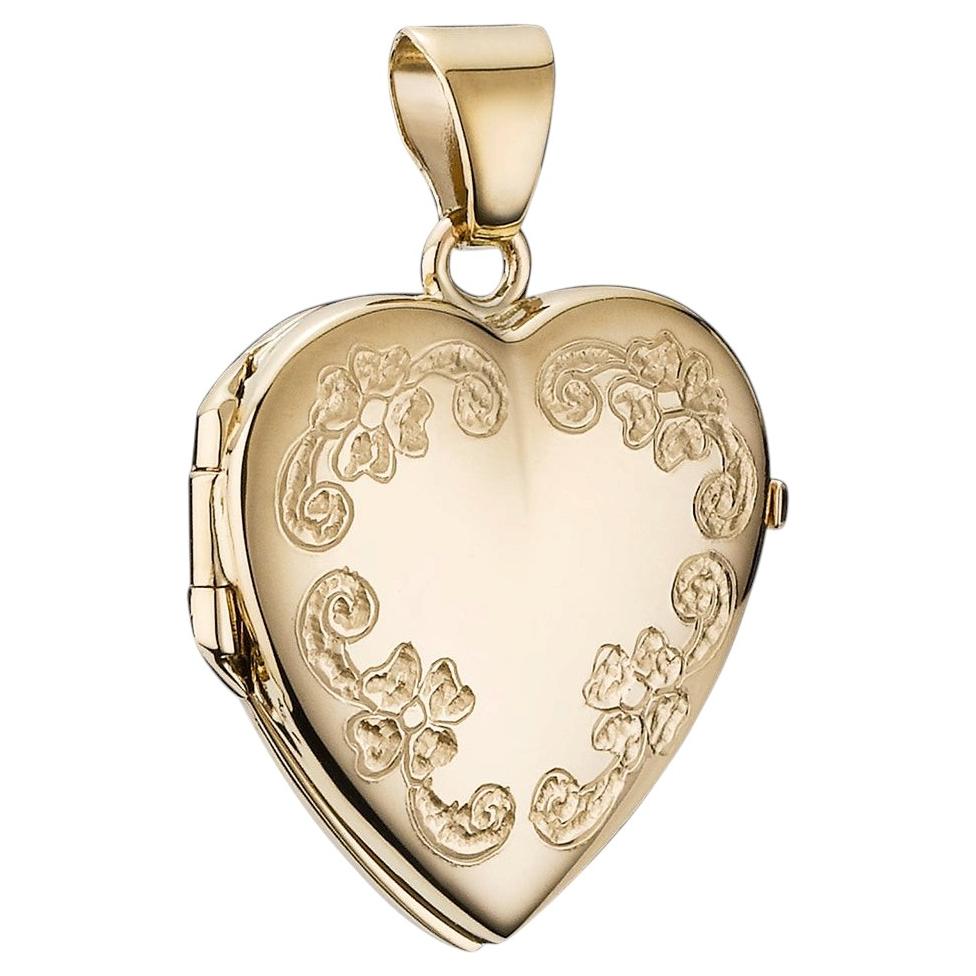 Relicario Corazón con Diseño - Oro de 14 Kilates - 22 x 24 mm - 4,8 g