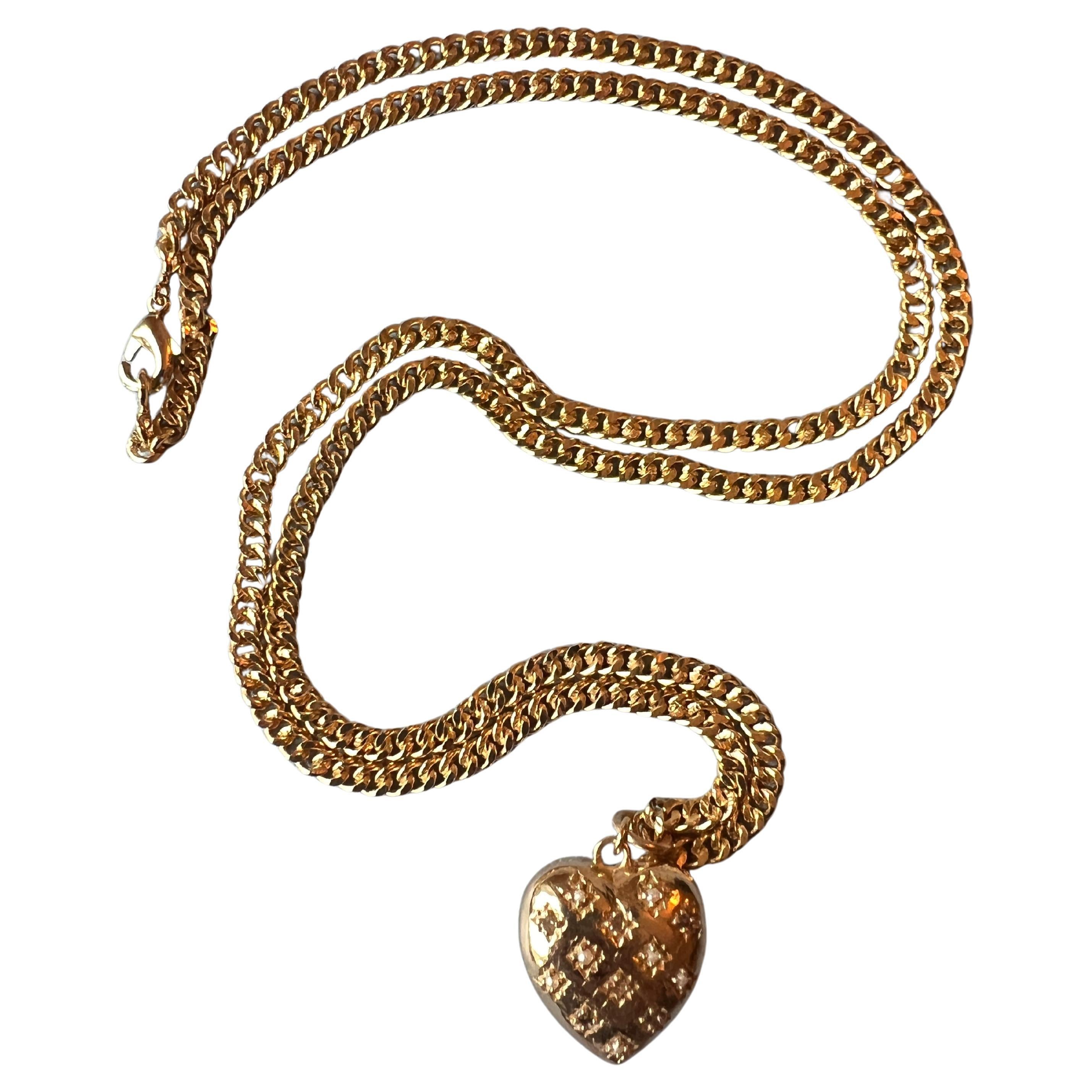 Brilliant Cut Heart White Diamond Heart Pendant Chain Necklace White Pearl Victorian Style For Sale