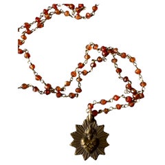 Sacred Heart Medaille Halskette Rosario Perlenkette Vintage Französisch Vintage Französisch