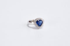 Heart Mixed Shape Certified 3.33 Carat Sapphire and Diamond White Gold Ring