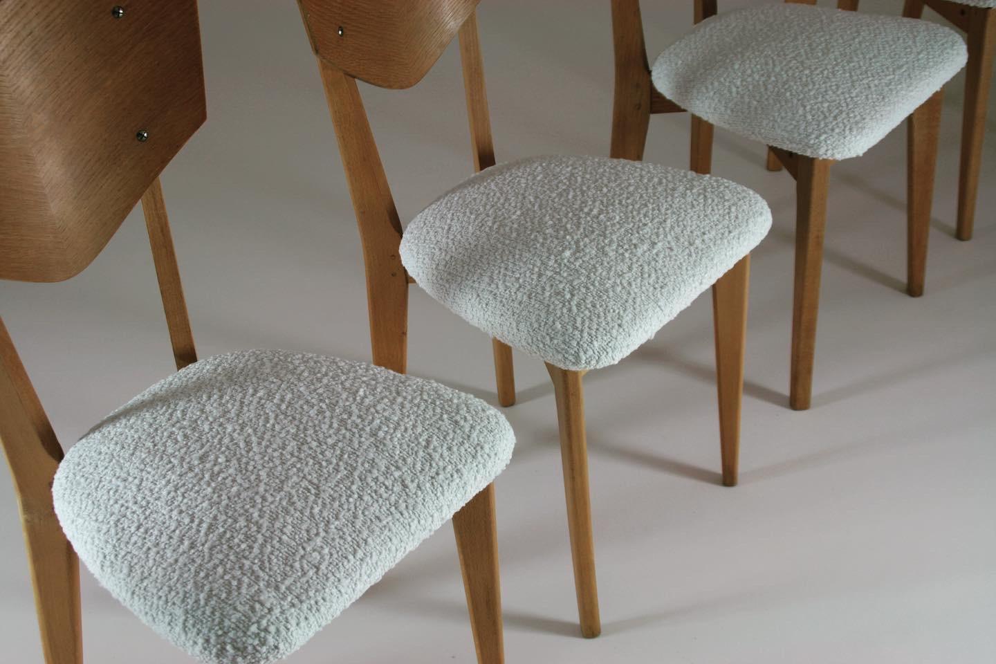 Upholstery  Heart Model Chairs Attributed to René-Jean Caillette, France, 1950s, Set of 6 For Sale