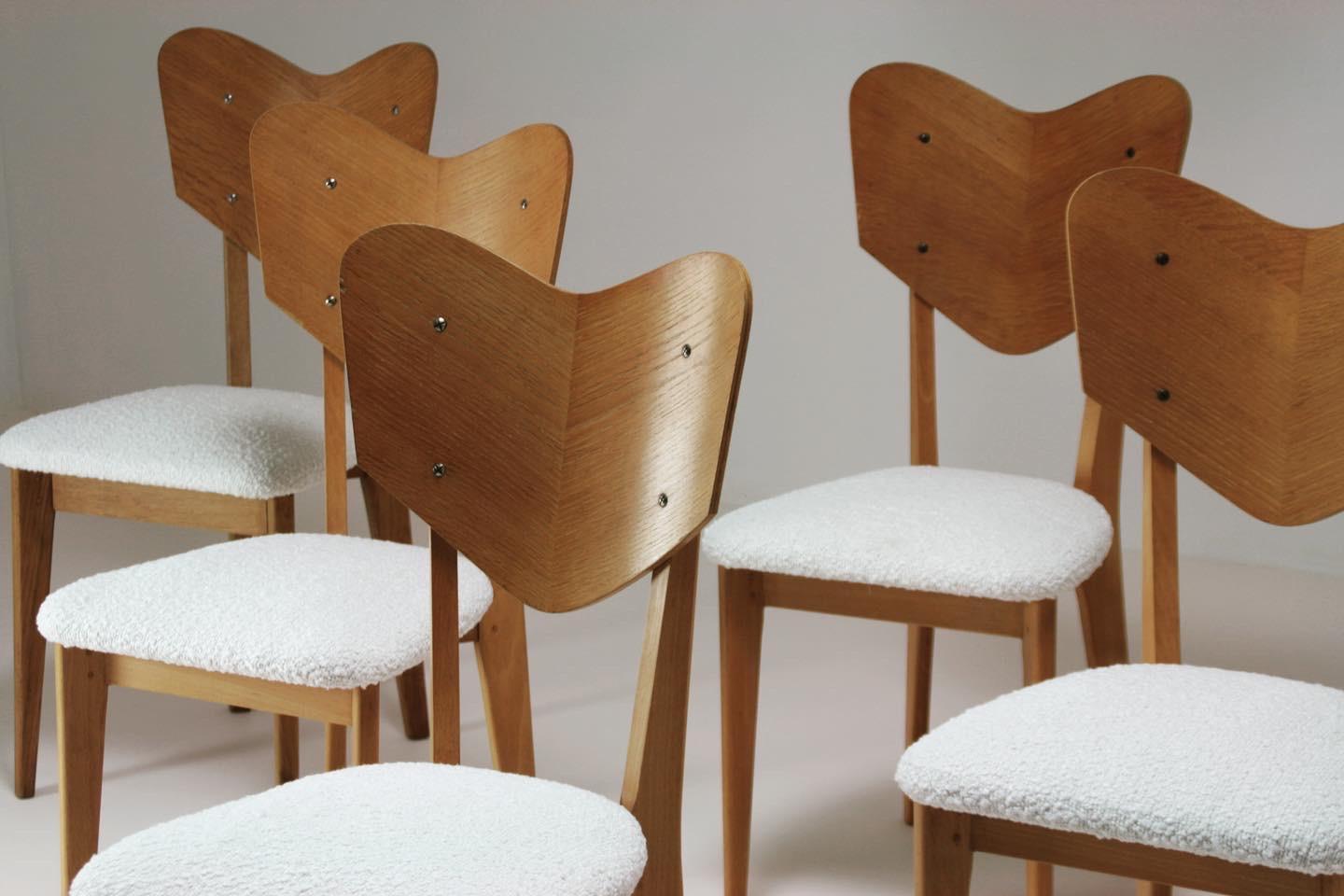  Heart Model Chairs Attributed to René-Jean Caillette, France, 1950s, Set of 6 For Sale 2