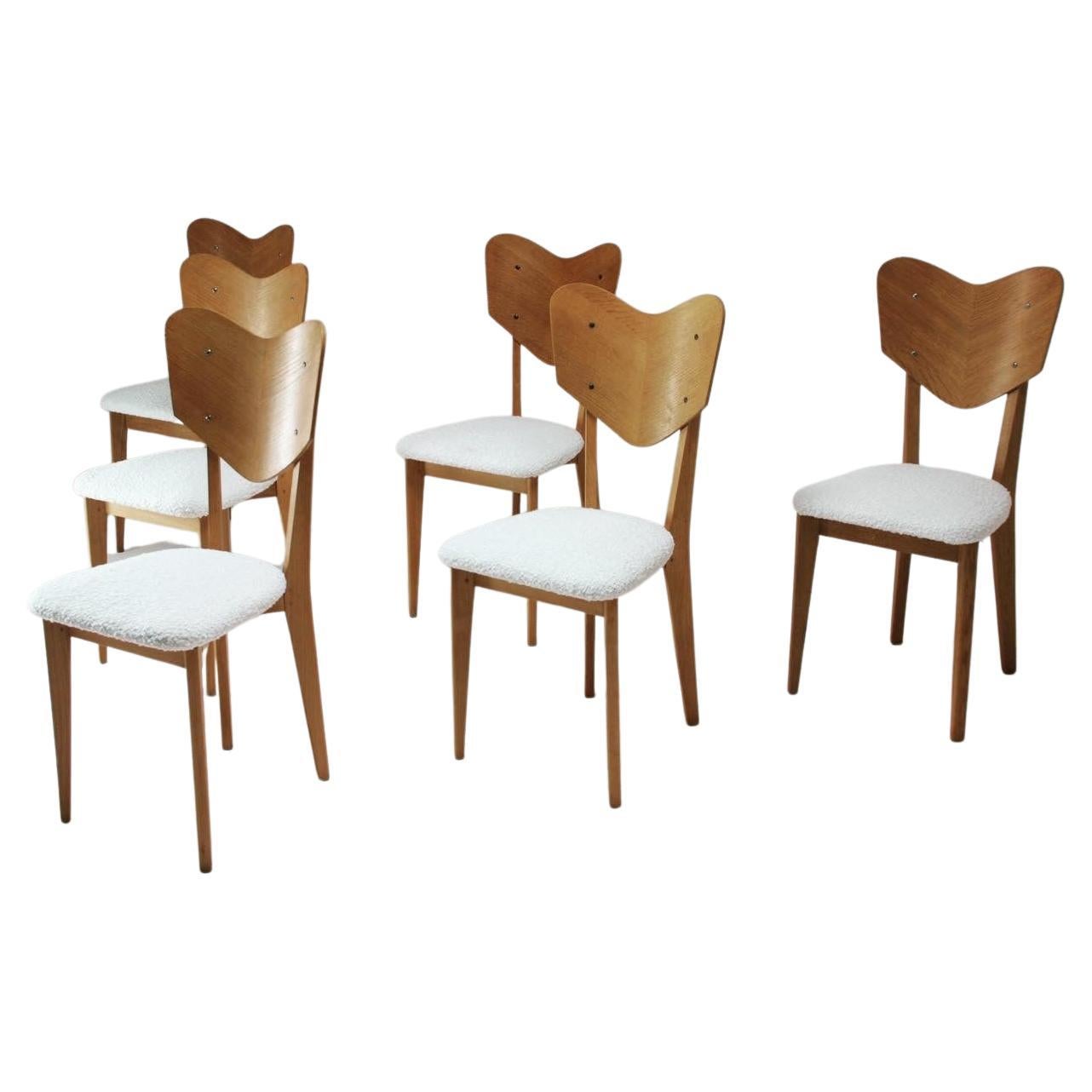  Heart Model Chairs Attributed to René-Jean Caillette, France, 1950s, Set of 6 For Sale