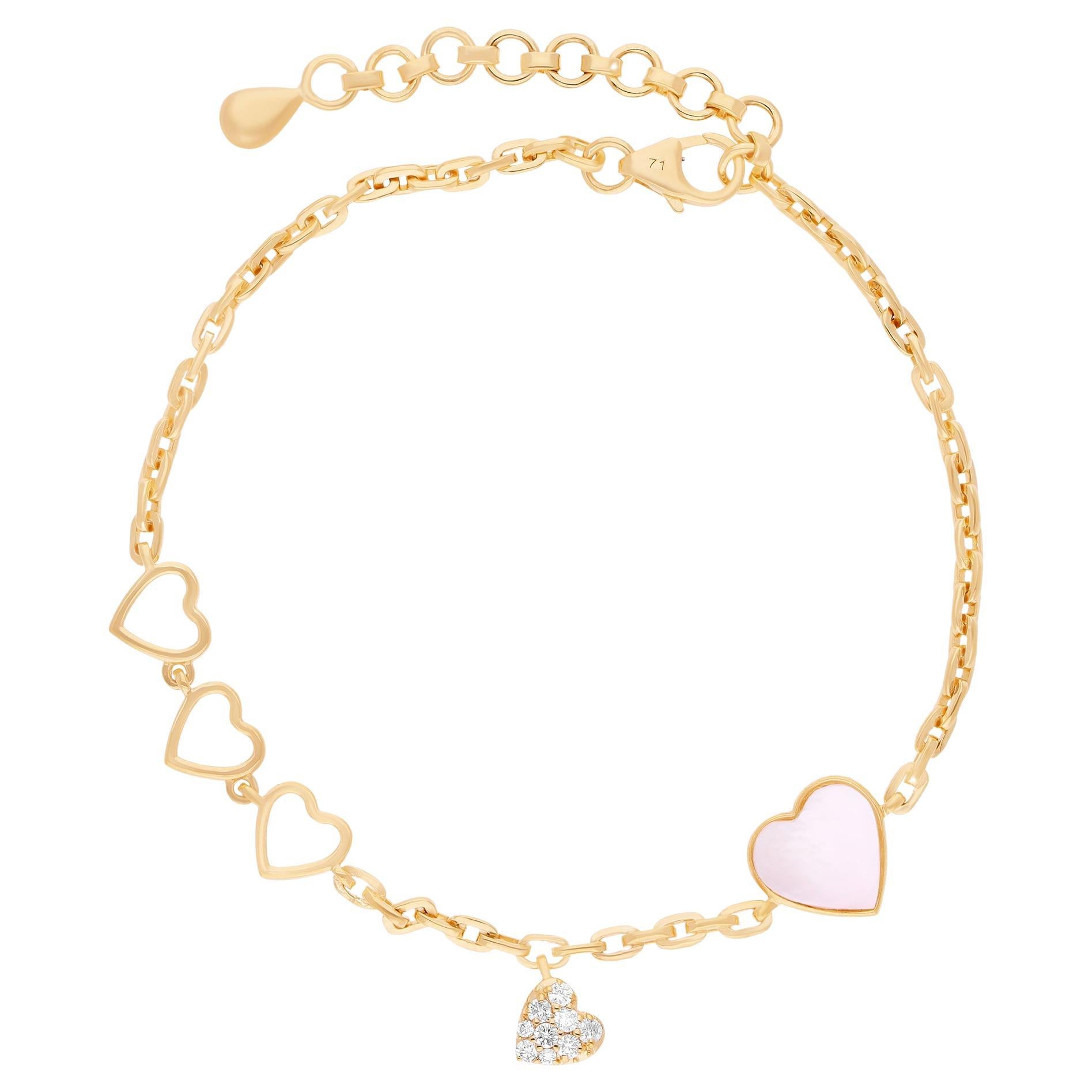 Heart Mother of Pearl Bracelet SI/H Brilliant Cut Diamond 18 Karat Yellow Gold