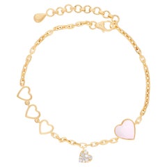 Heart Mother of Pearl Bracelet SI/H Brilliant Cut Diamond 18 Karat Yellow Gold