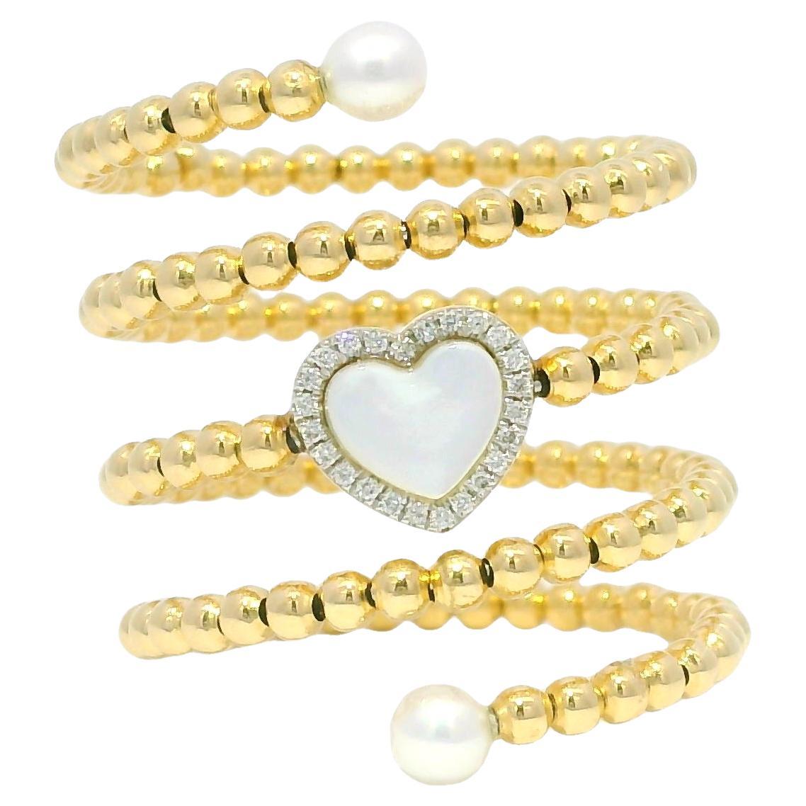 Anillo Envolvente Corazón Nácar y Diamantes 18 Quilates En Stock en venta