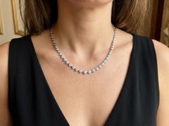 Heart Motif Diamond 18k White Gold Graduated Tennis Necklace