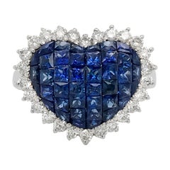 Heart Motif Diamond and Blue Sapphire Ring