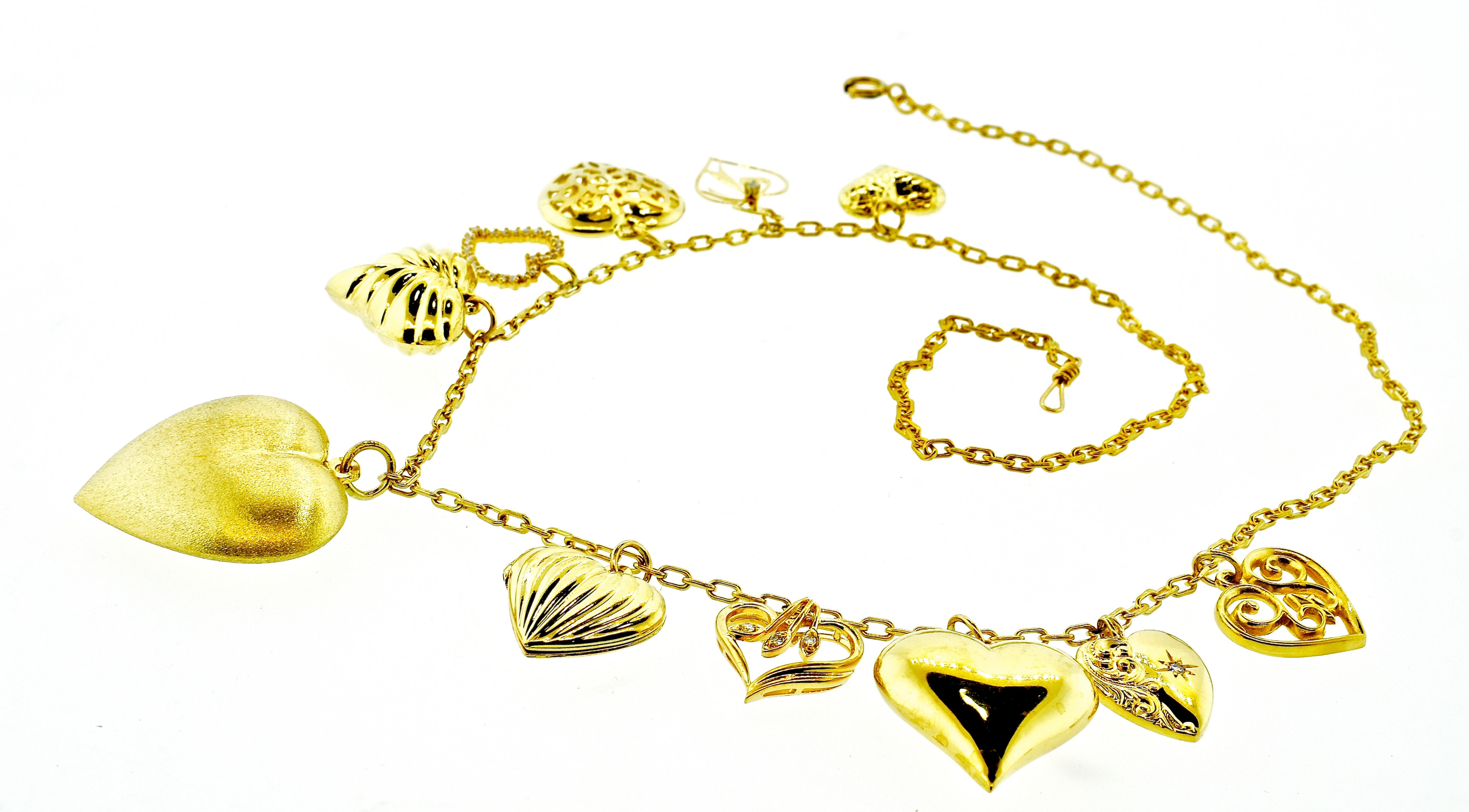 Heart Motif Gold and Diamond Dangling Necklace, circa 1960 In Excellent Condition In Aspen, CO