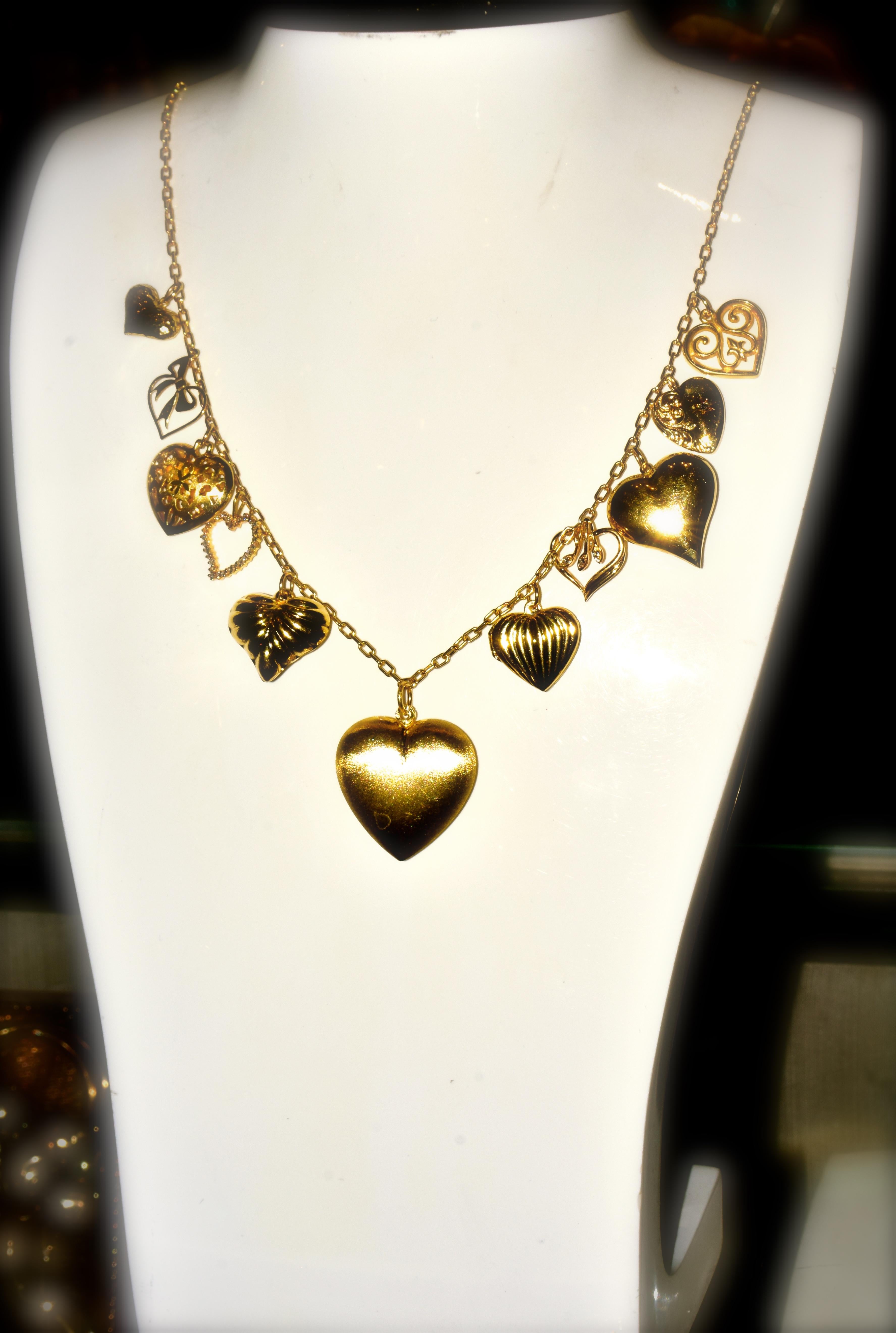 Heart Motif Gold and Diamond Dangling Necklace, circa 1960 1