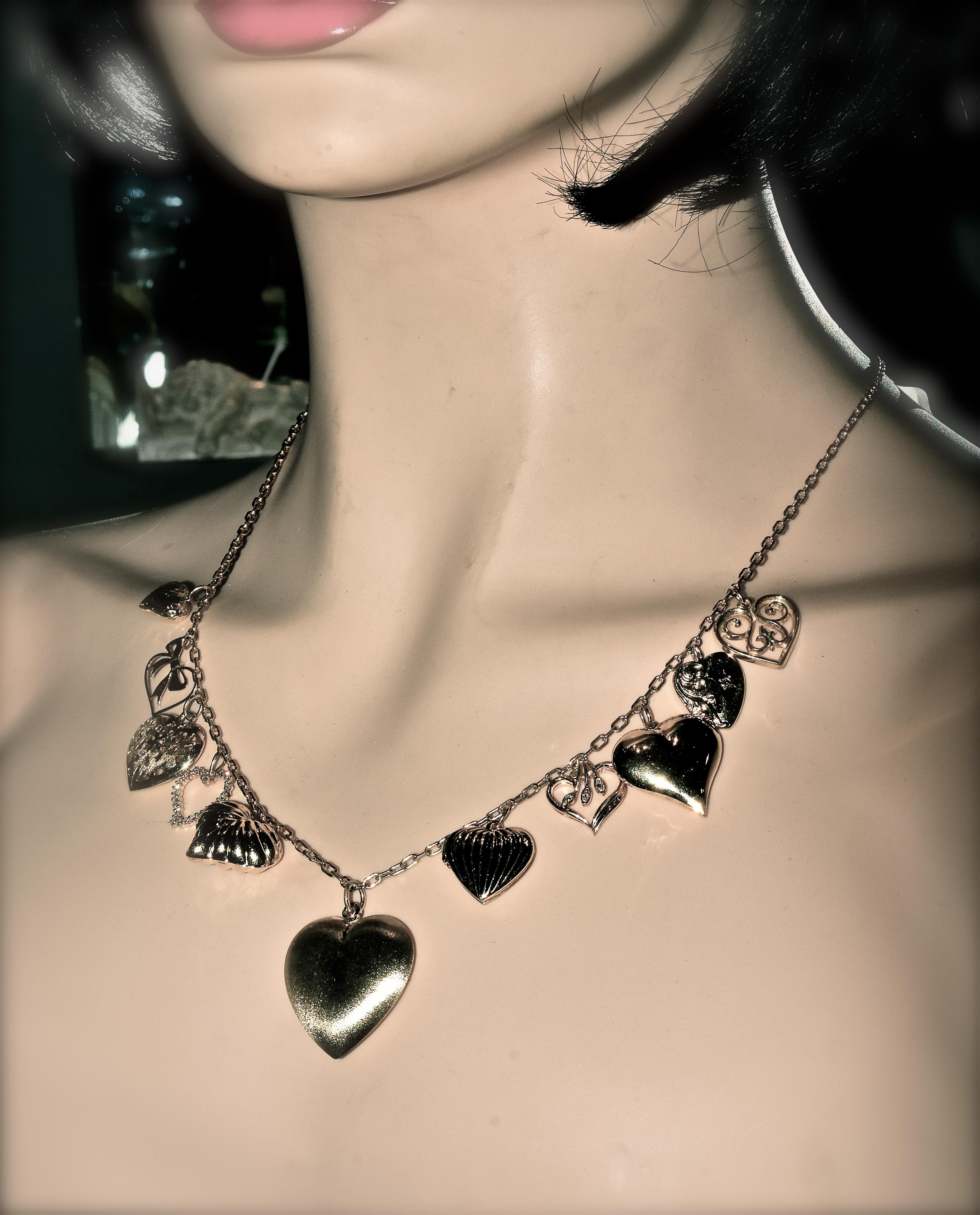 Heart Motif Gold and Diamond Dangling Necklace, circa 1960 2